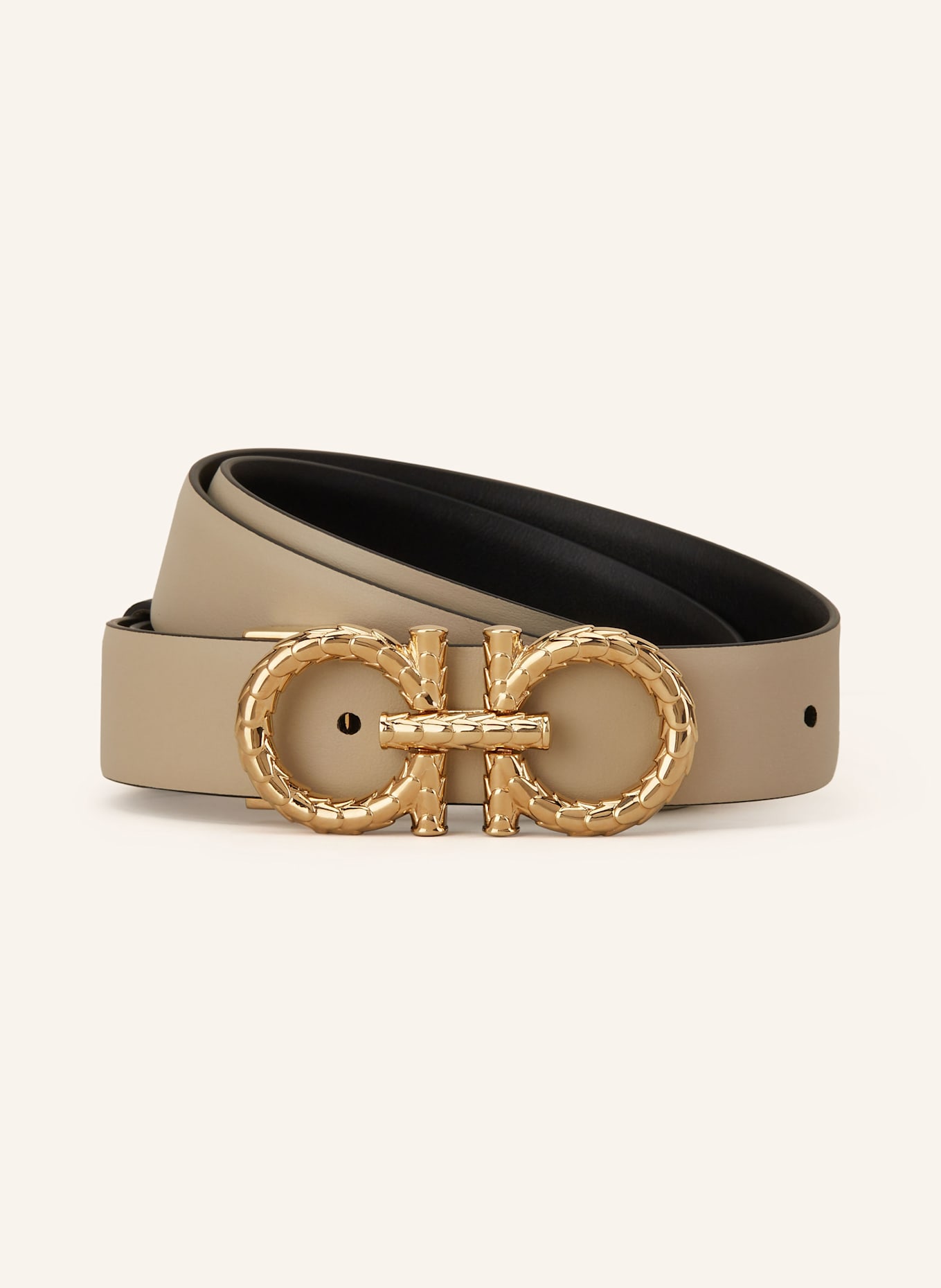FERRAGAMO Ledergürtel: SCHWARZ / CREME