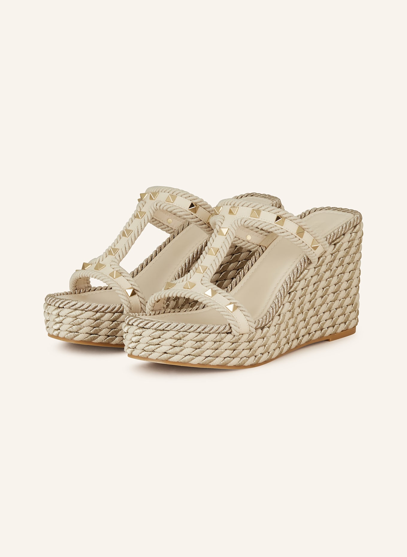 VALENTINO GARAVANI Plateau-Wedges ROCKSTUD mit Nieten: CREME