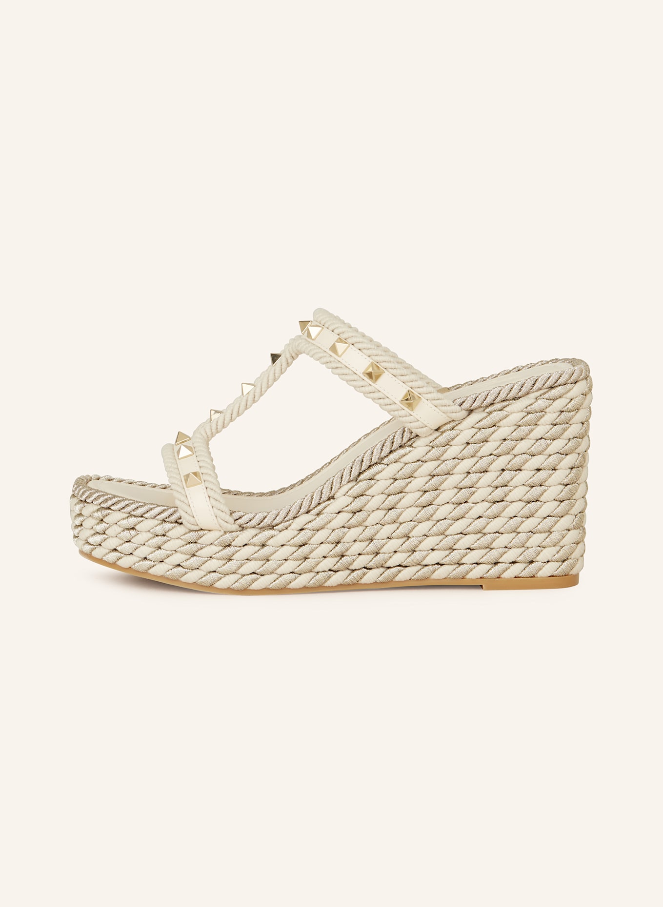 VALENTINO GARAVANI Plateau-Wedges ROCKSTUD mit Nieten: CREME