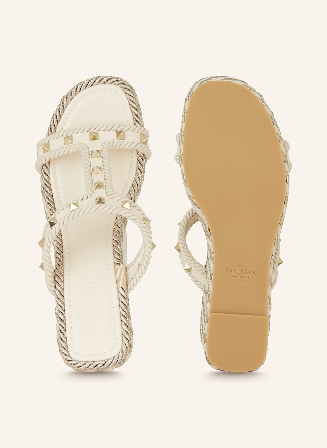 VALENTINO GARAVANI Plateau-Wedges ROCKSTUD mit Nieten: CREME