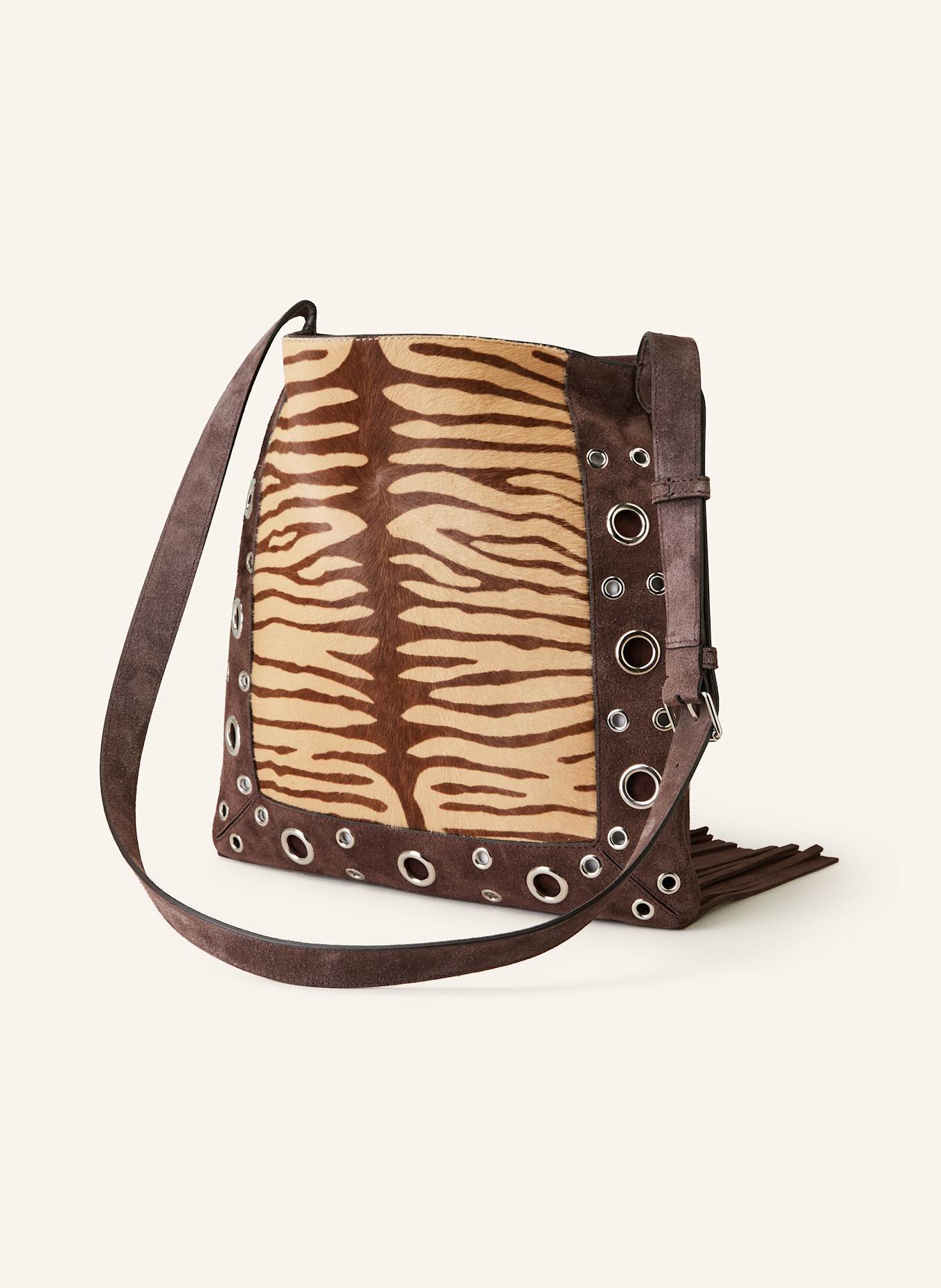 VALENTINO GARAVANI Umhängetasche NELLCOTE mit Nieten: BEIGE/ BRAUN/ DUNKELBRAUN