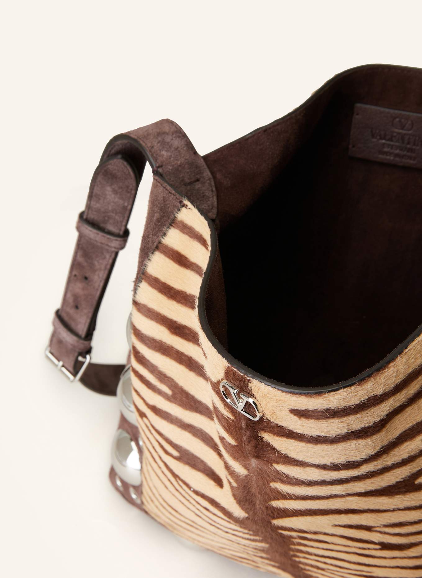 VALENTINO GARAVANI Umhängetasche NELLCOTE mit Nieten: BEIGE/ BRAUN/ DUNKELBRAUN
