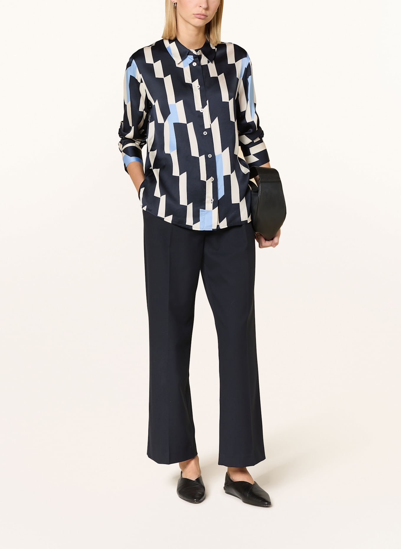 someday Hemdbluse ZINNOVA aus Satin: DUNKELBLAU / HELLBLAU / CREME