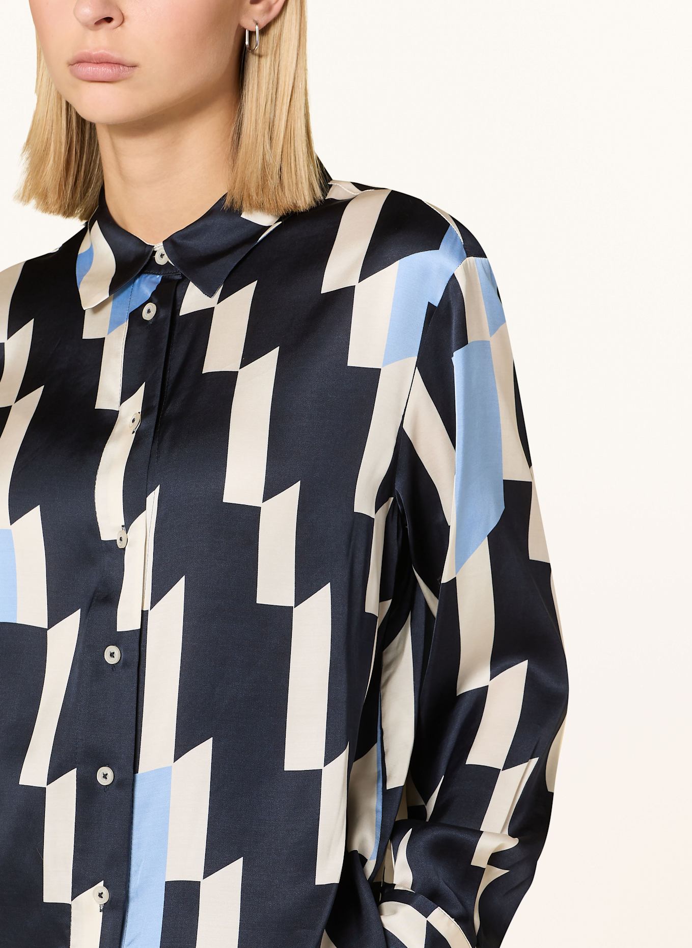 someday Hemdbluse ZINNOVA aus Satin: DUNKELBLAU / HELLBLAU / CREME