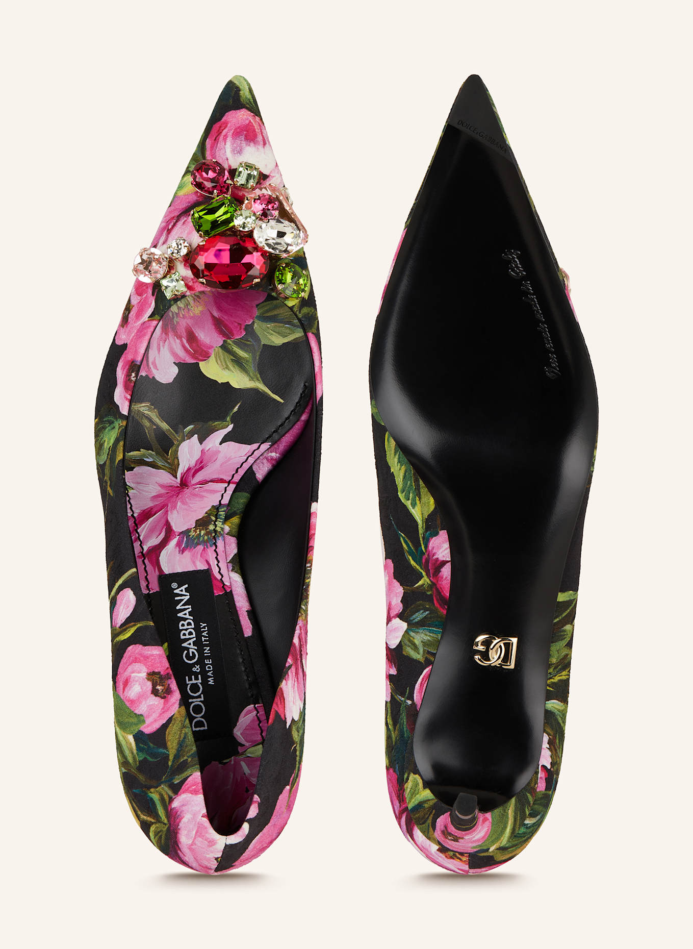 DOLCE & GABBANA Pumps mit Schmucksteinen: PINK / GRÜN / SCHWARZ