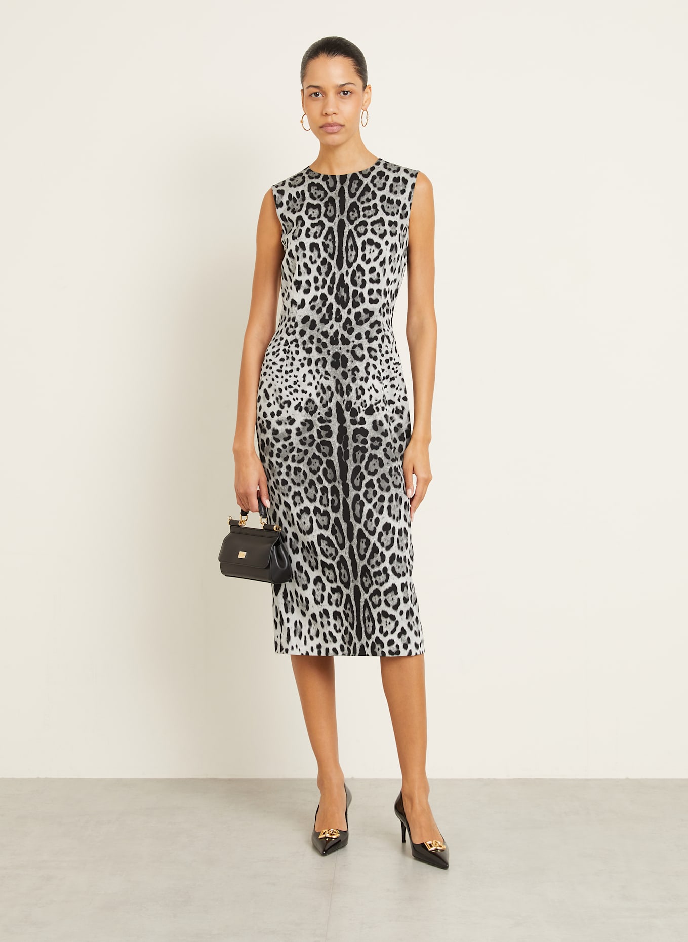 DOLCE & GABBANA Etuikleid aus Seide: GRAU / SCHWARZ / HELLGRAU