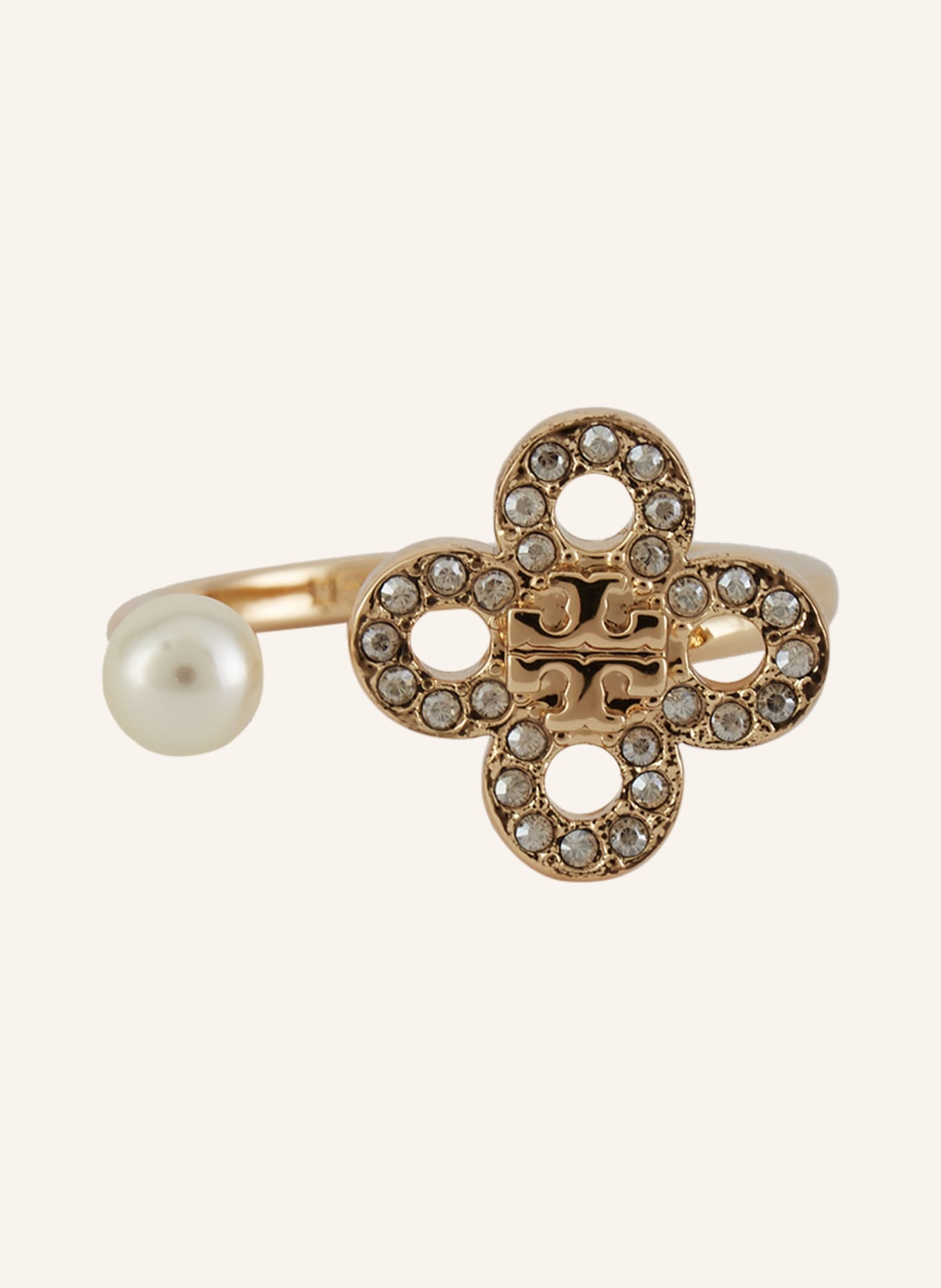 TORY BURCH Pierścionek KIRA: ZŁOTY / BIAŁY