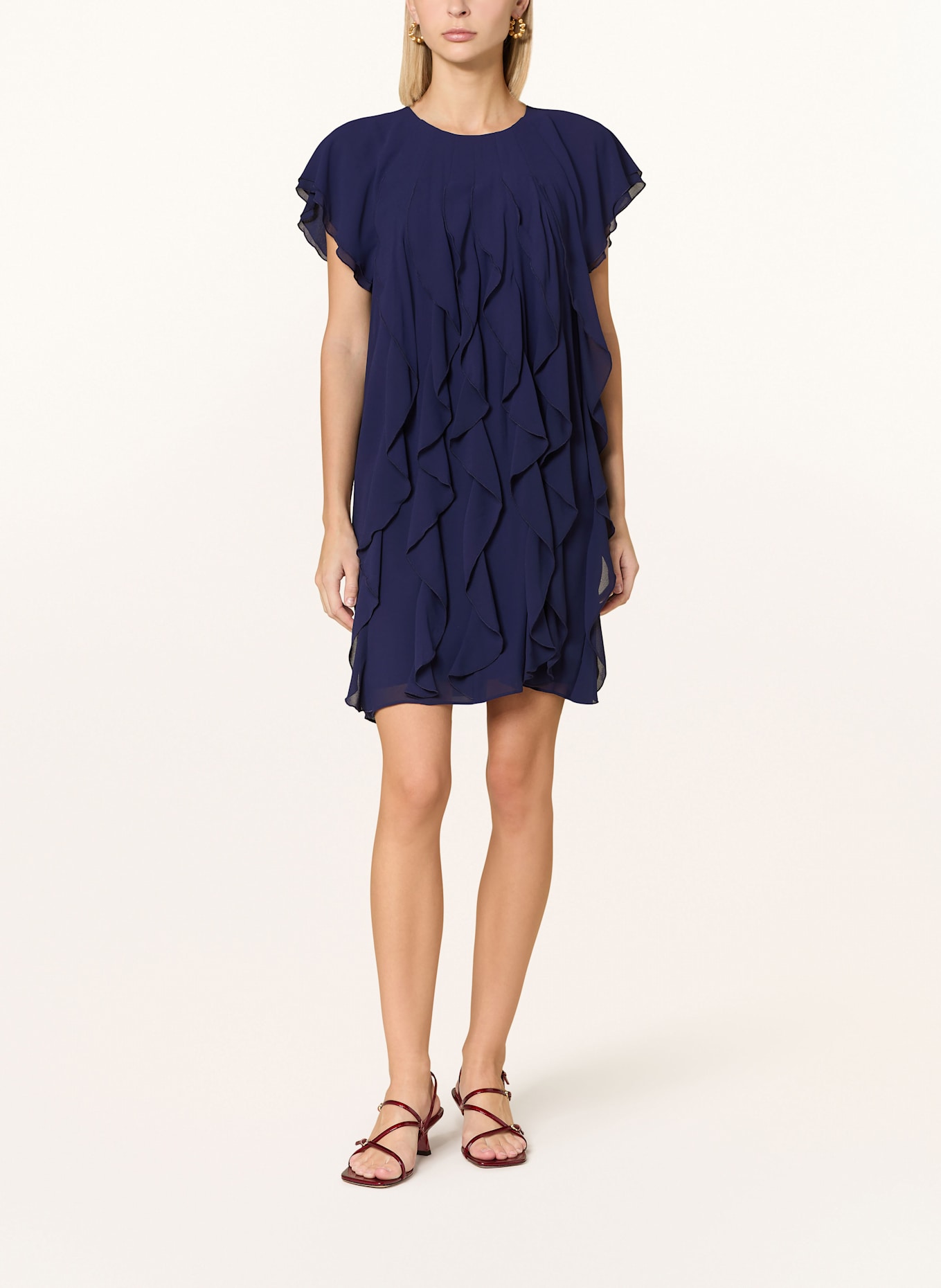 Phase Eight Robe CLAUDETTE à volants: BLEU FONCÉ