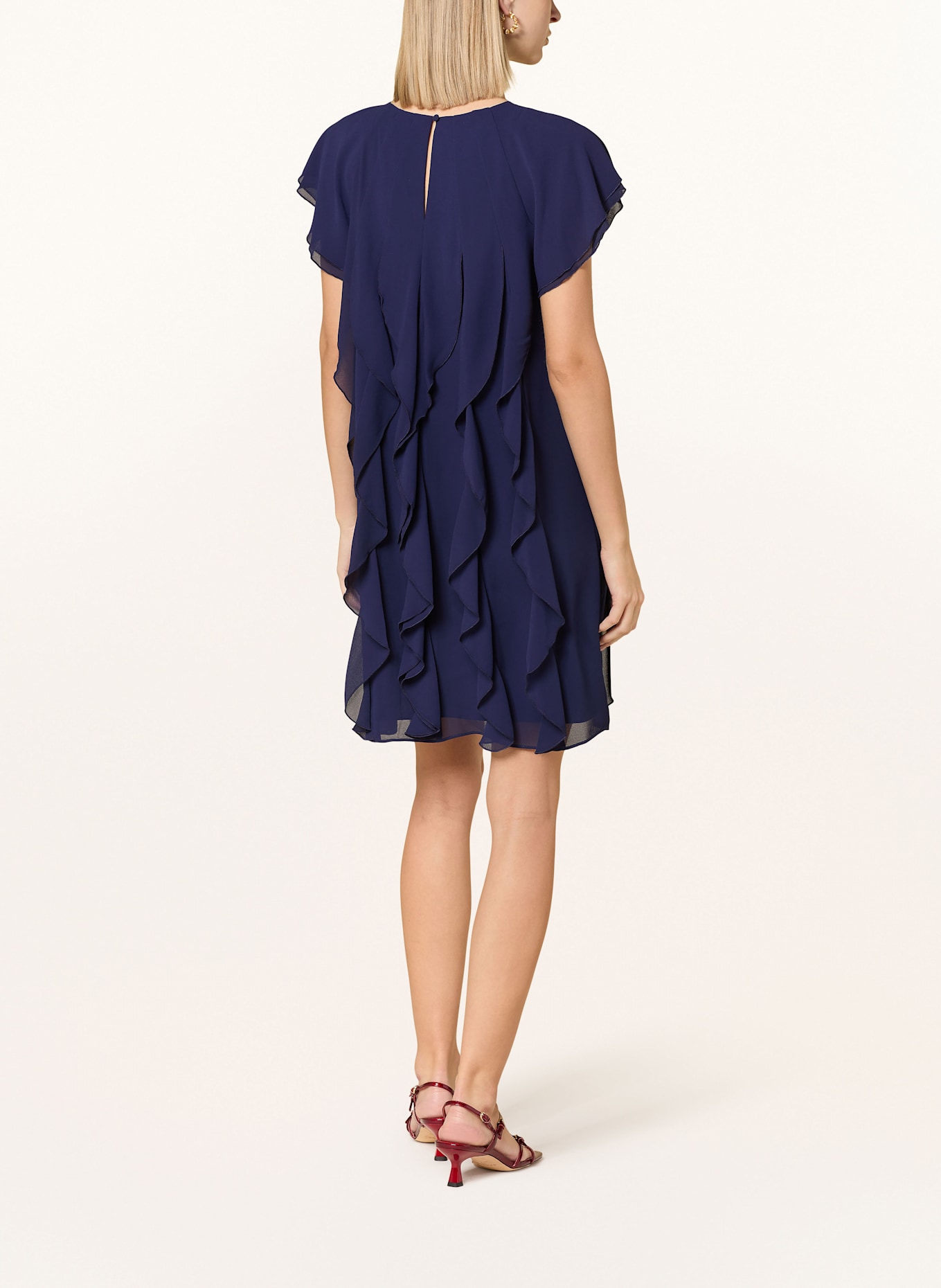 Phase Eight Robe CLAUDETTE à volants: BLEU FONCÉ