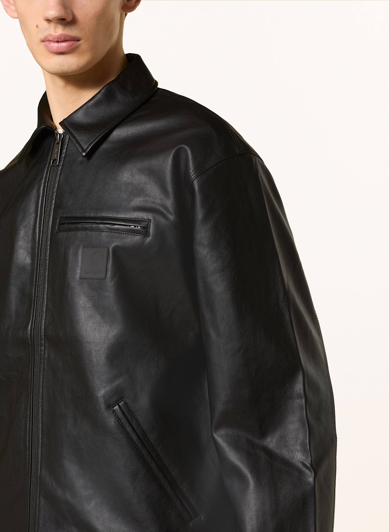 carhartt WIP DETROIT jacket in leather look in black carhartt WIP DETROIT jacket in leather look in black