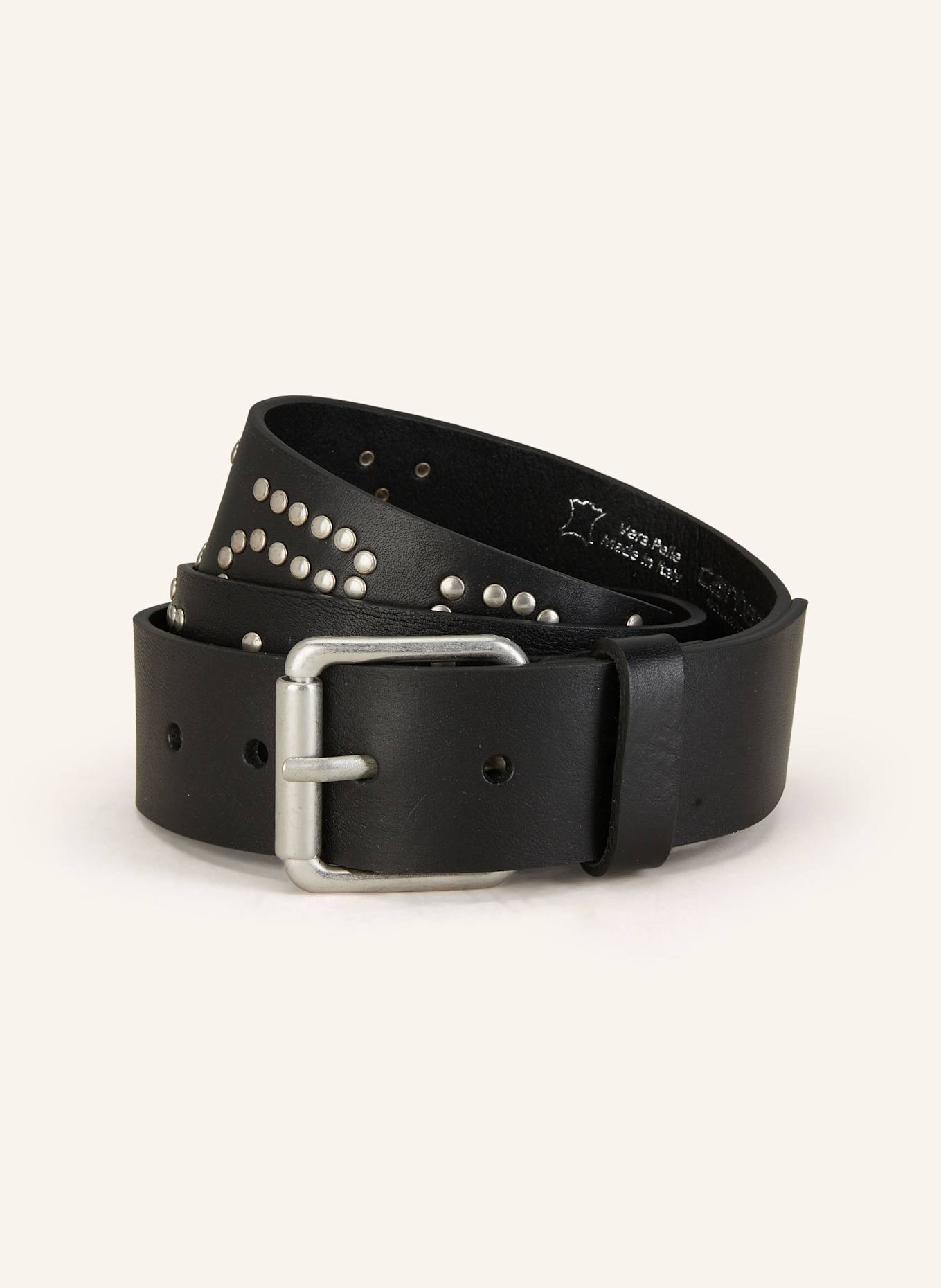 carhartt WIP Leather belt with rivets: BLACK / SILVER