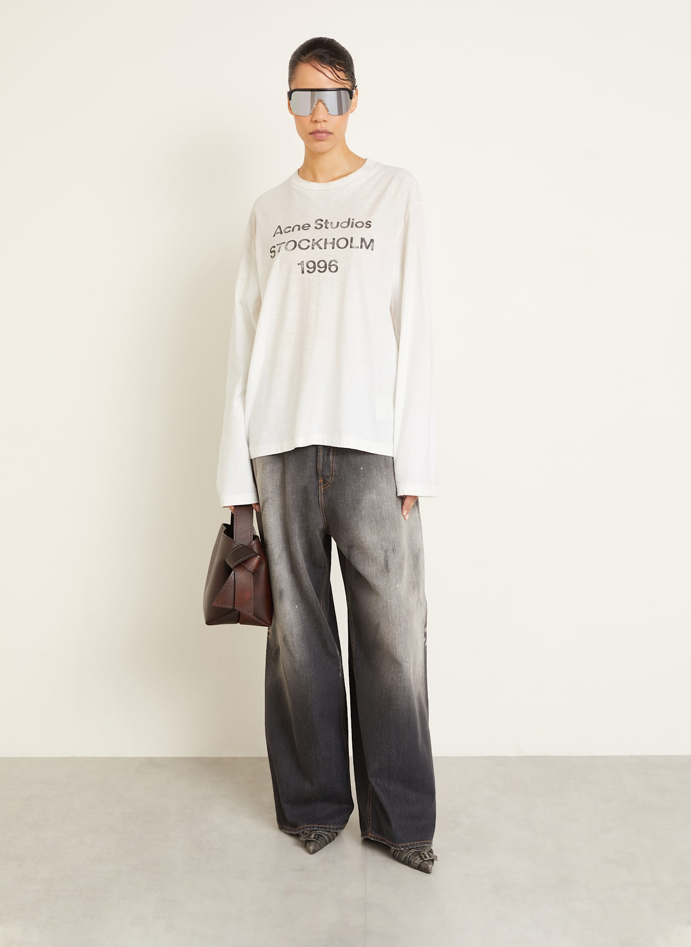 Acne Studios Long sleeve shirt: ECRU / DARK GRAY