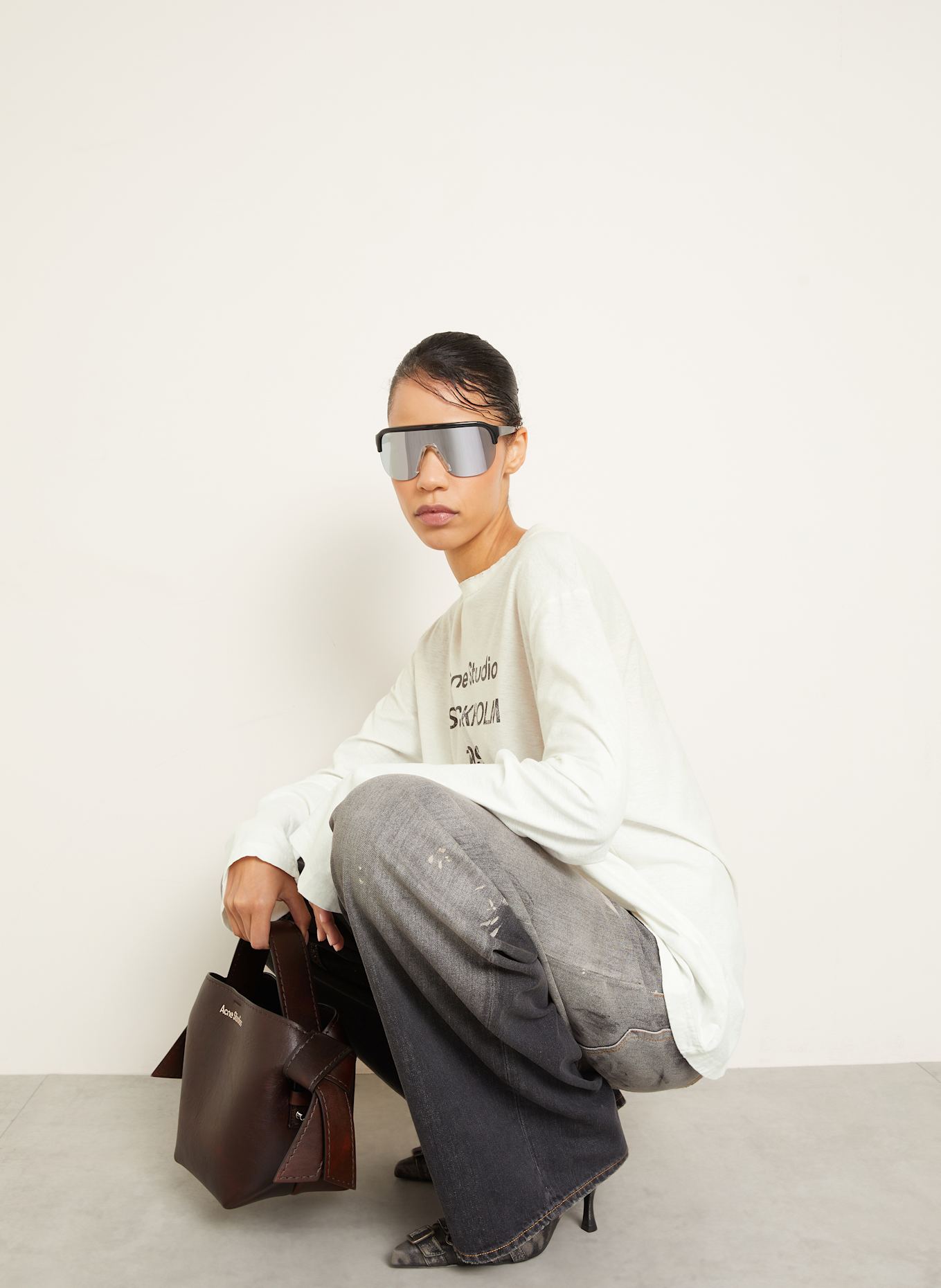 Acne Studios Long sleeve shirt: ECRU / DARK GRAY