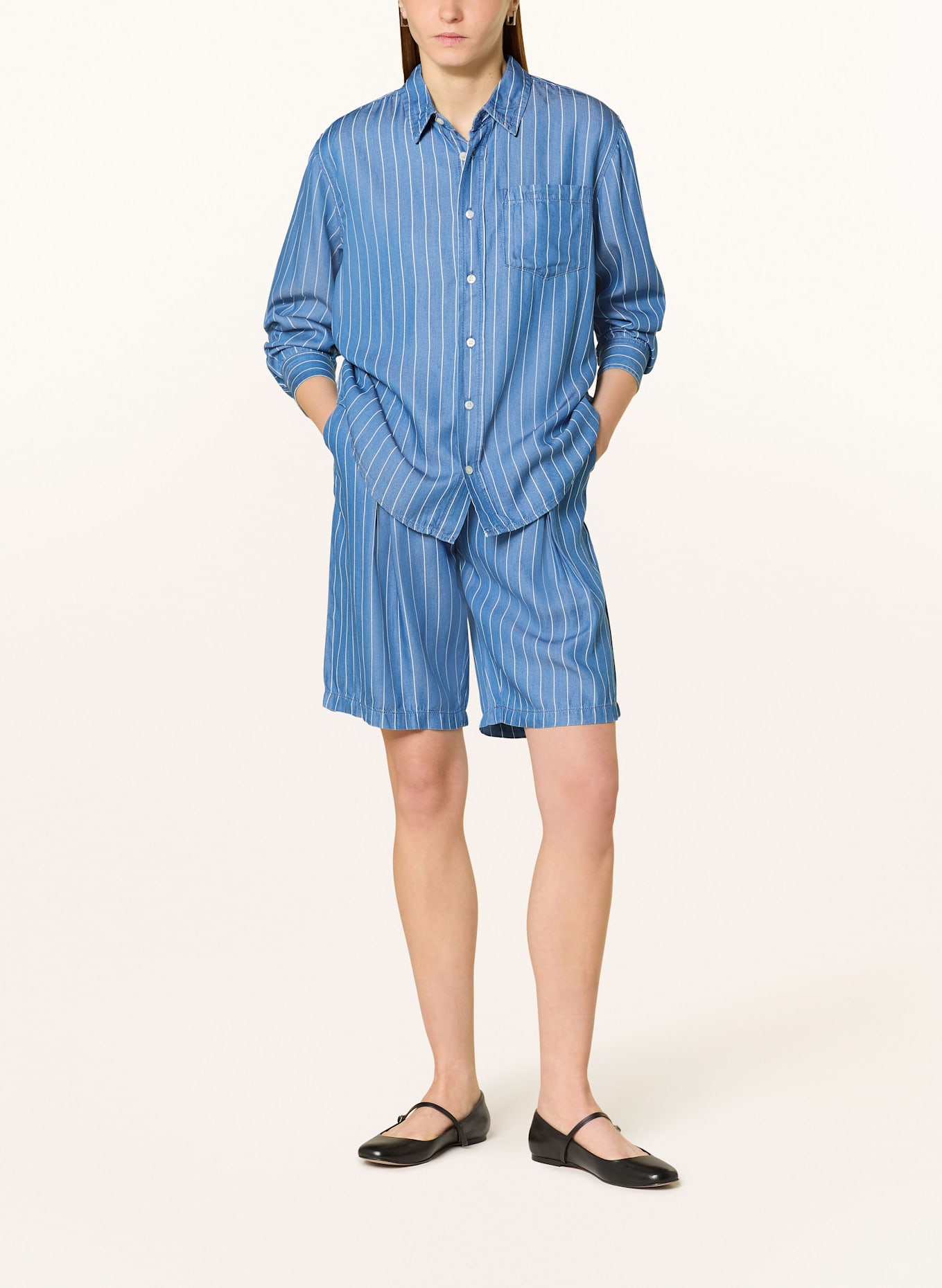 ICHI Hemdbluse IHBECCOS: BLAU / WEISS