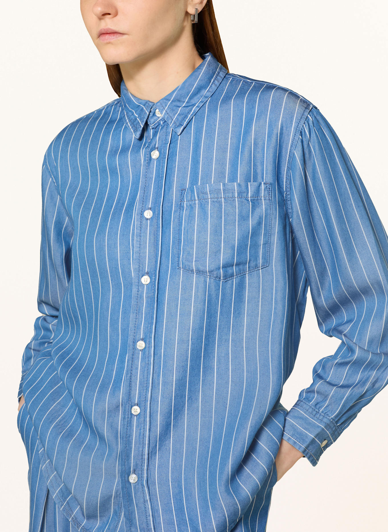 ICHI Hemdbluse IHBECCOS: BLAU / WEISS