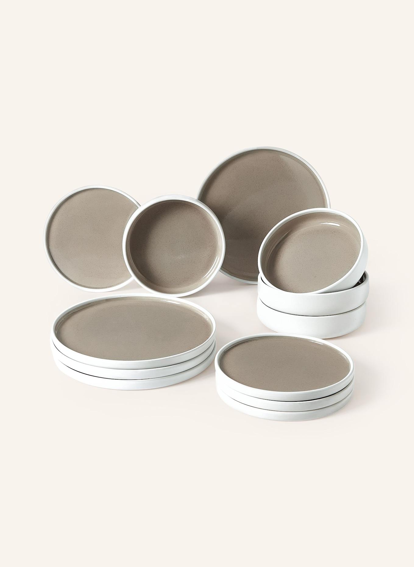 Westwing Collection 12-tlg. Teller- und Schalen-Set GINGER: WEISS / BEIGE