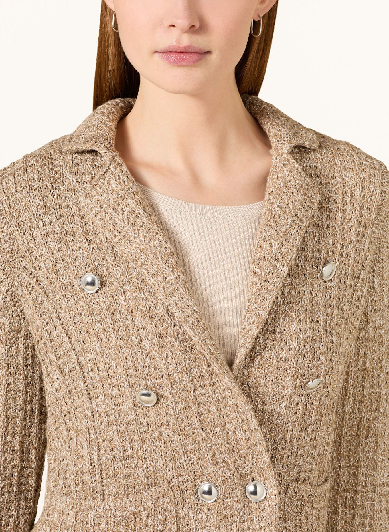 monari Strickjacke mit Glitzergarn: HELLBRAUN / ECRU / SILBER