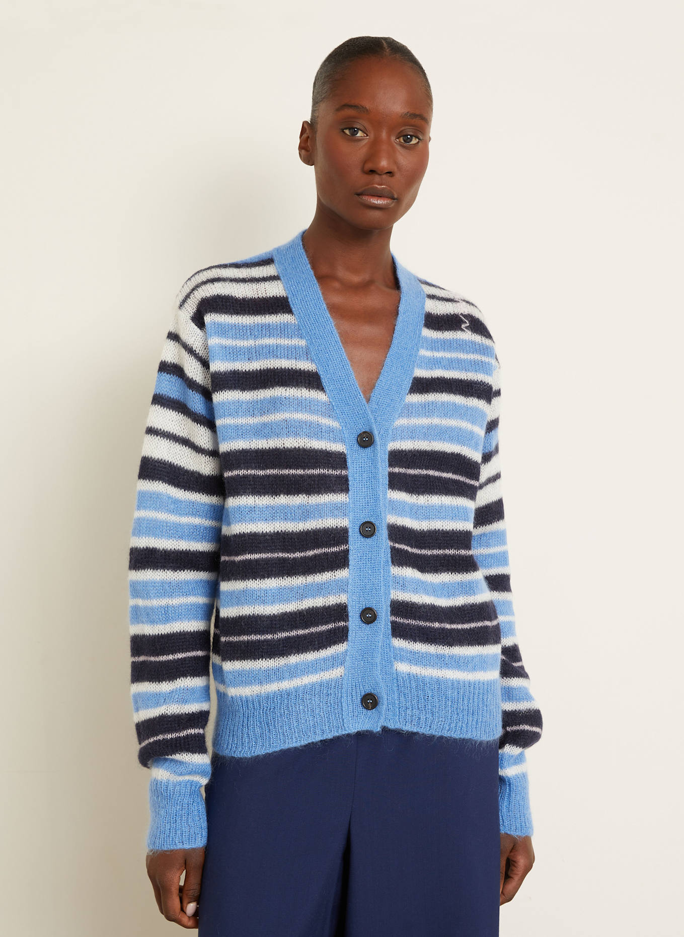MARNI Cardigan: LIGHT BLUE / BLACK / WHITE