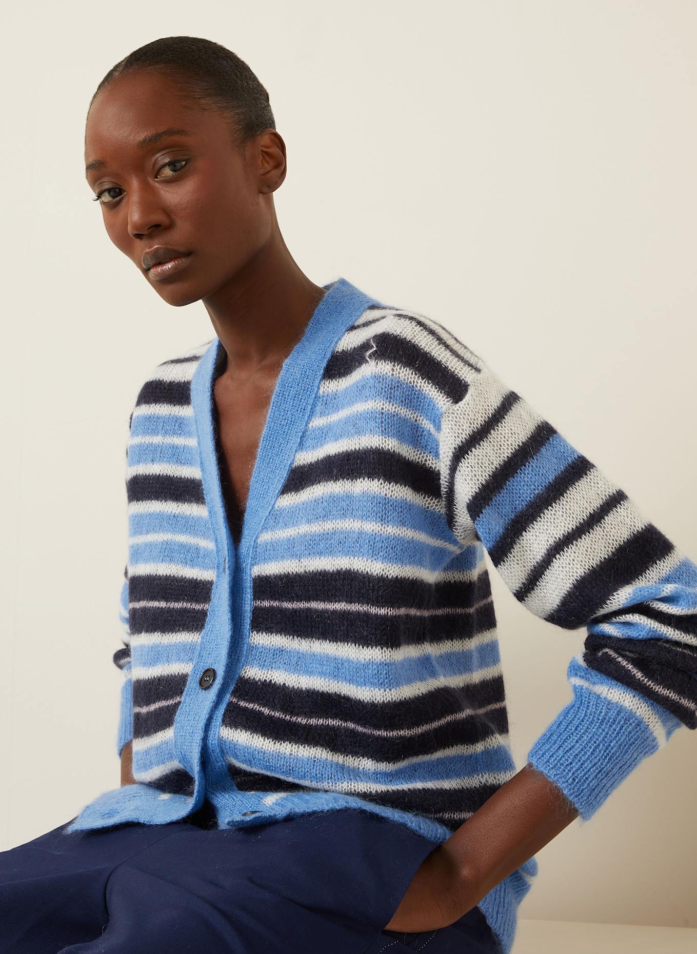 MARNI Cardigan: LIGHT BLUE / BLACK / WHITE