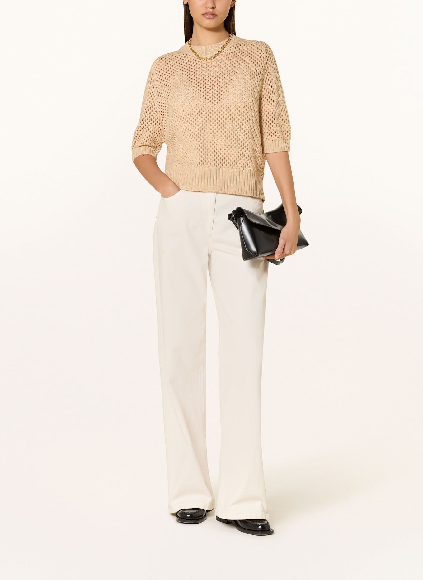 ALLUDE Dzianinowa koszulka z kaszmiru: BEŻOWY