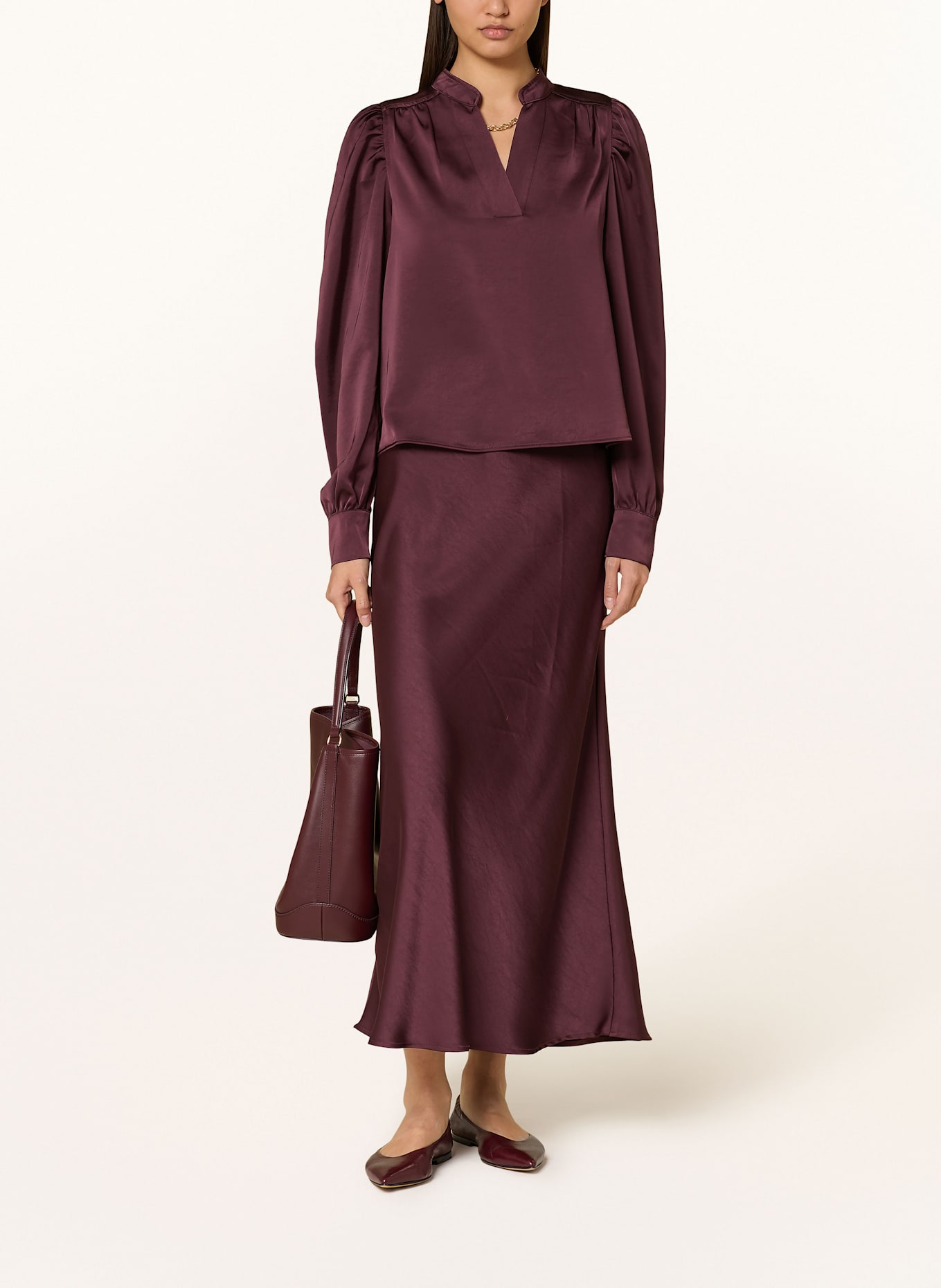 NEO NOIR ROSSLYN blouse shirt in satin: DARK RED