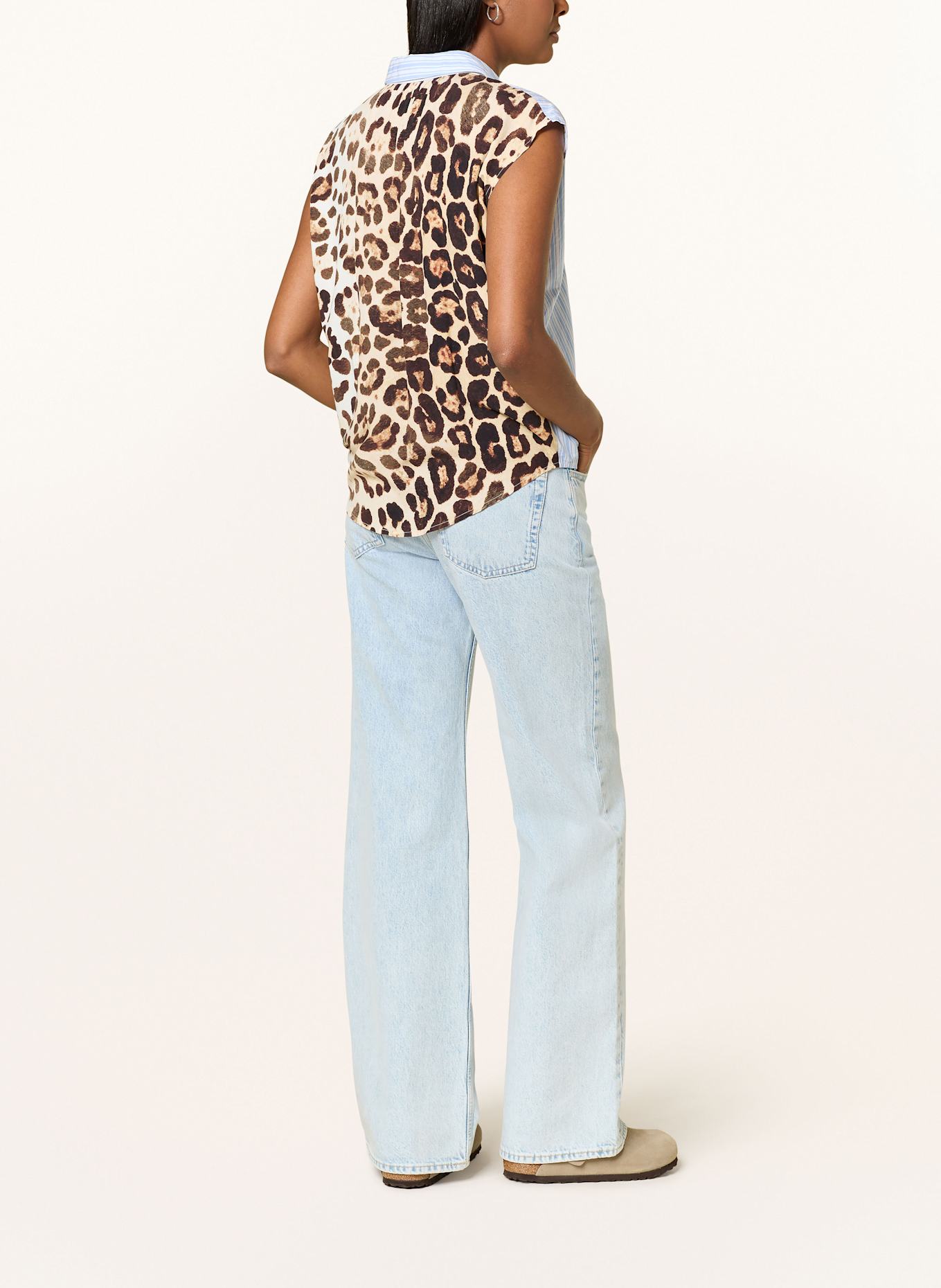 Emily VAN DEN BERGH Blusktop in verschillende materialen: LICHTBLAUW / BEIGE / MARRON FONCÉ