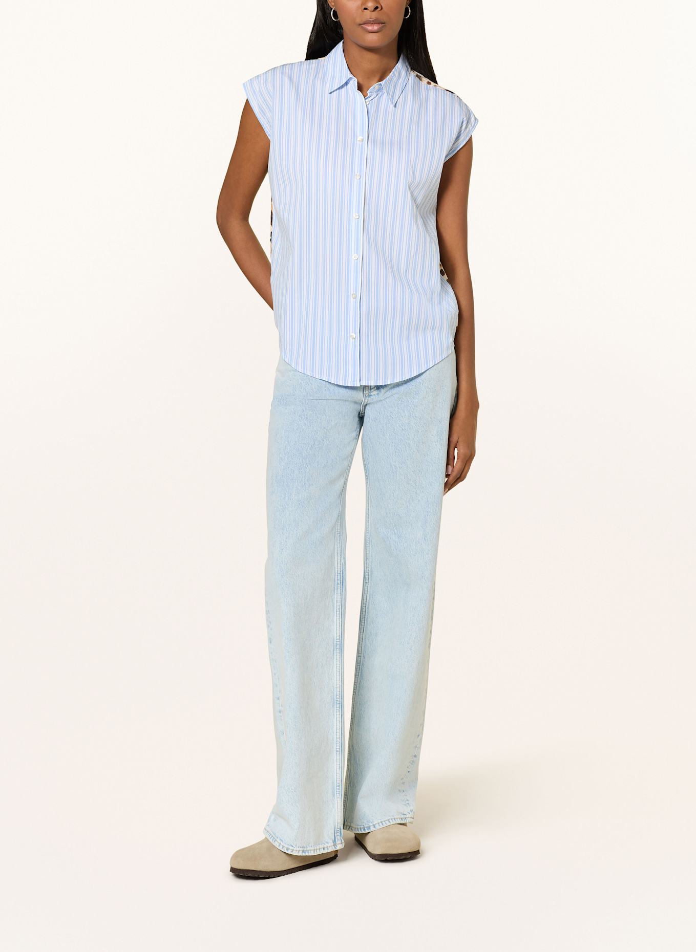 Emily VAN DEN BERGH Blusktop in verschillende materialen: LICHTBLAUW / BEIGE / MARRON FONCÉ