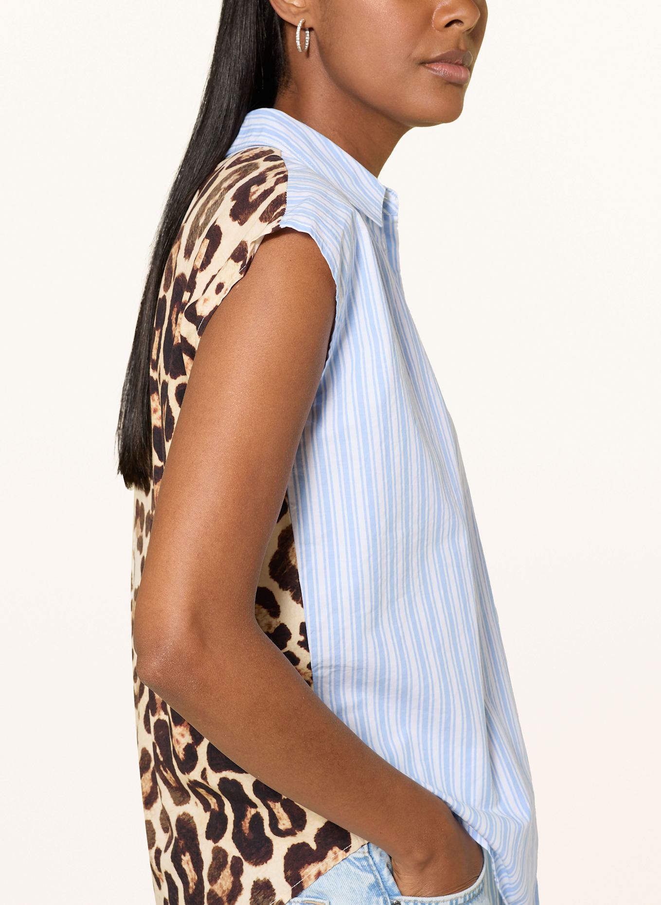 Emily VAN DEN BERGH Blusktop in verschillende materialen: LICHTBLAUW / BEIGE / MARRON FONCÉ