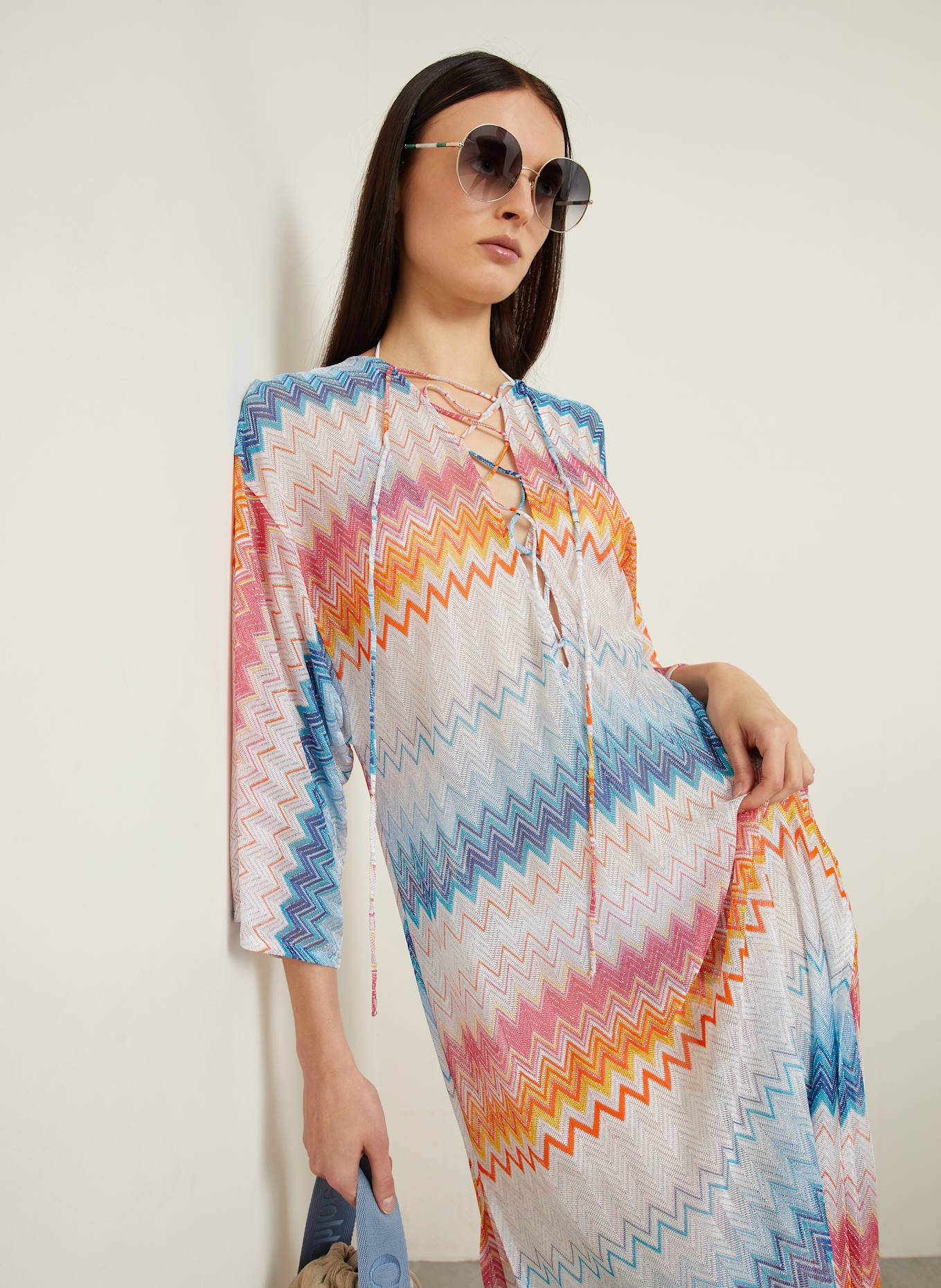 MISSONI Sukienka plażowa z błyszczącą przędzą: JASNONIEBIESKI / MOCNORÓŻOWY / POMARAŃCZOWY