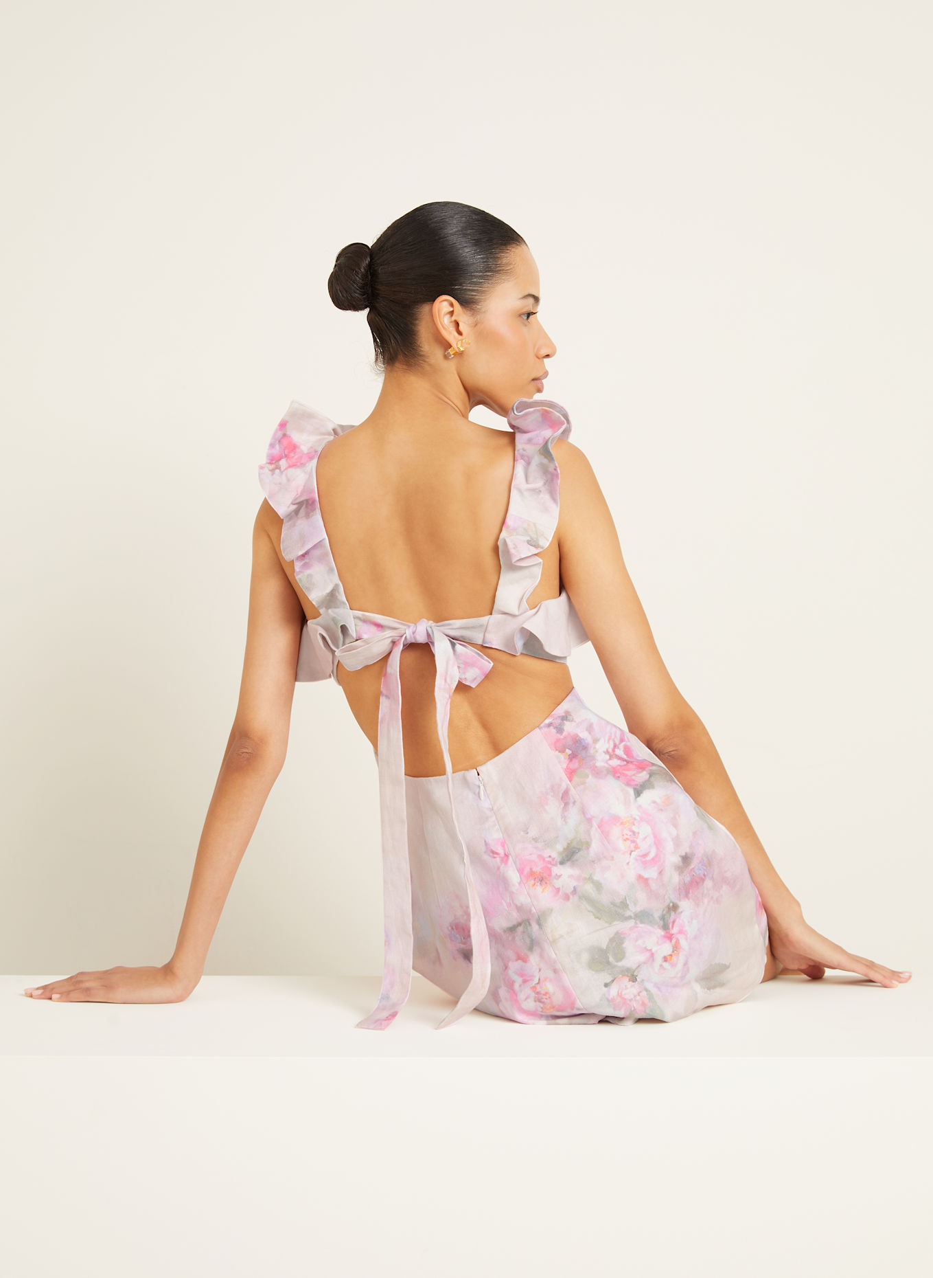 ZIMMERMANN Robe en lin CRUSH à volants: ROSE FUCHSIA / FUCHSIA / VERT