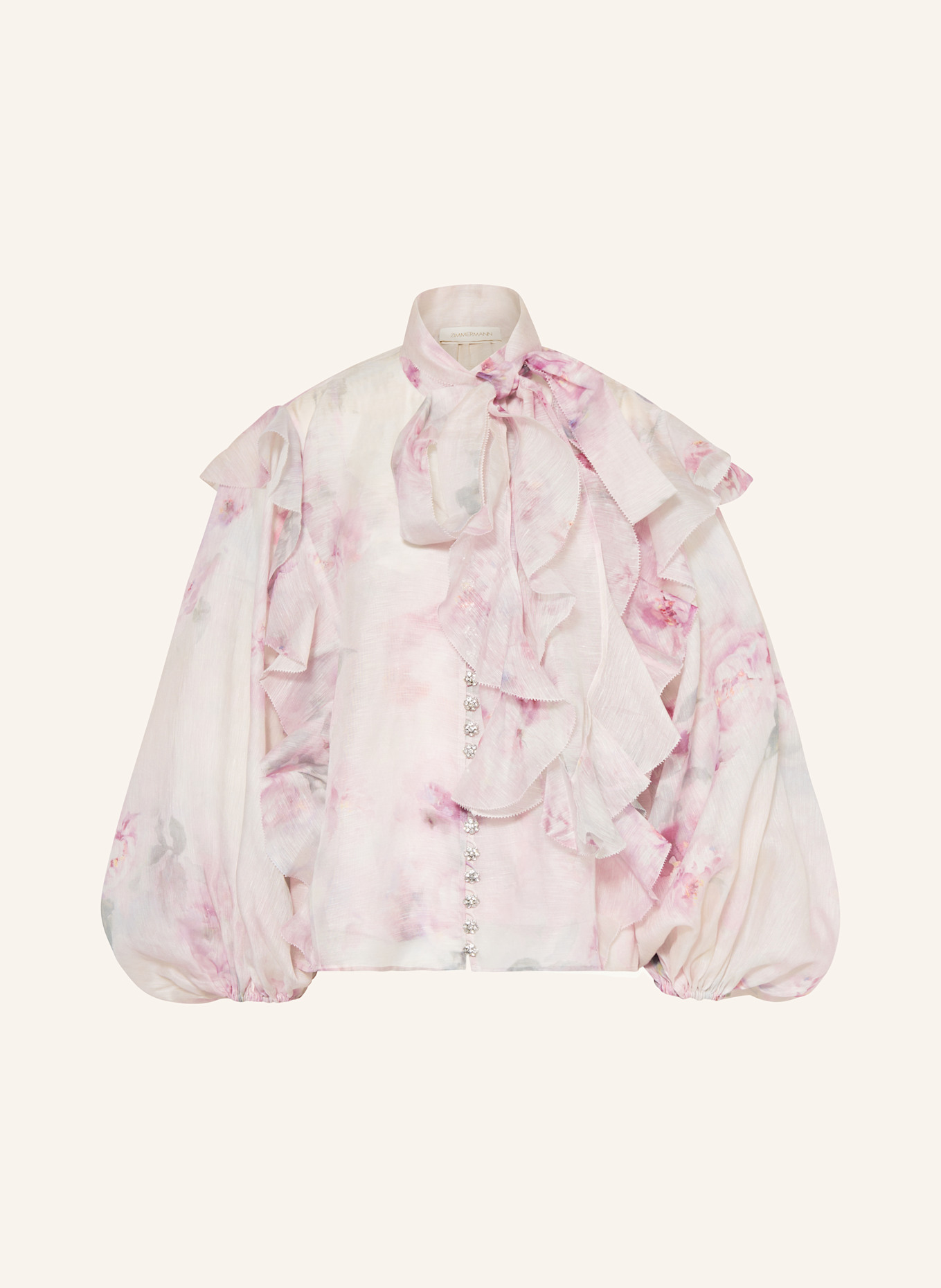 ZIMMERMANN Bluse CRUSH mit abnehmbarer Schluppe und Rüschen, Farbe: ROSA/ HELLGRÜN (Bild 1)