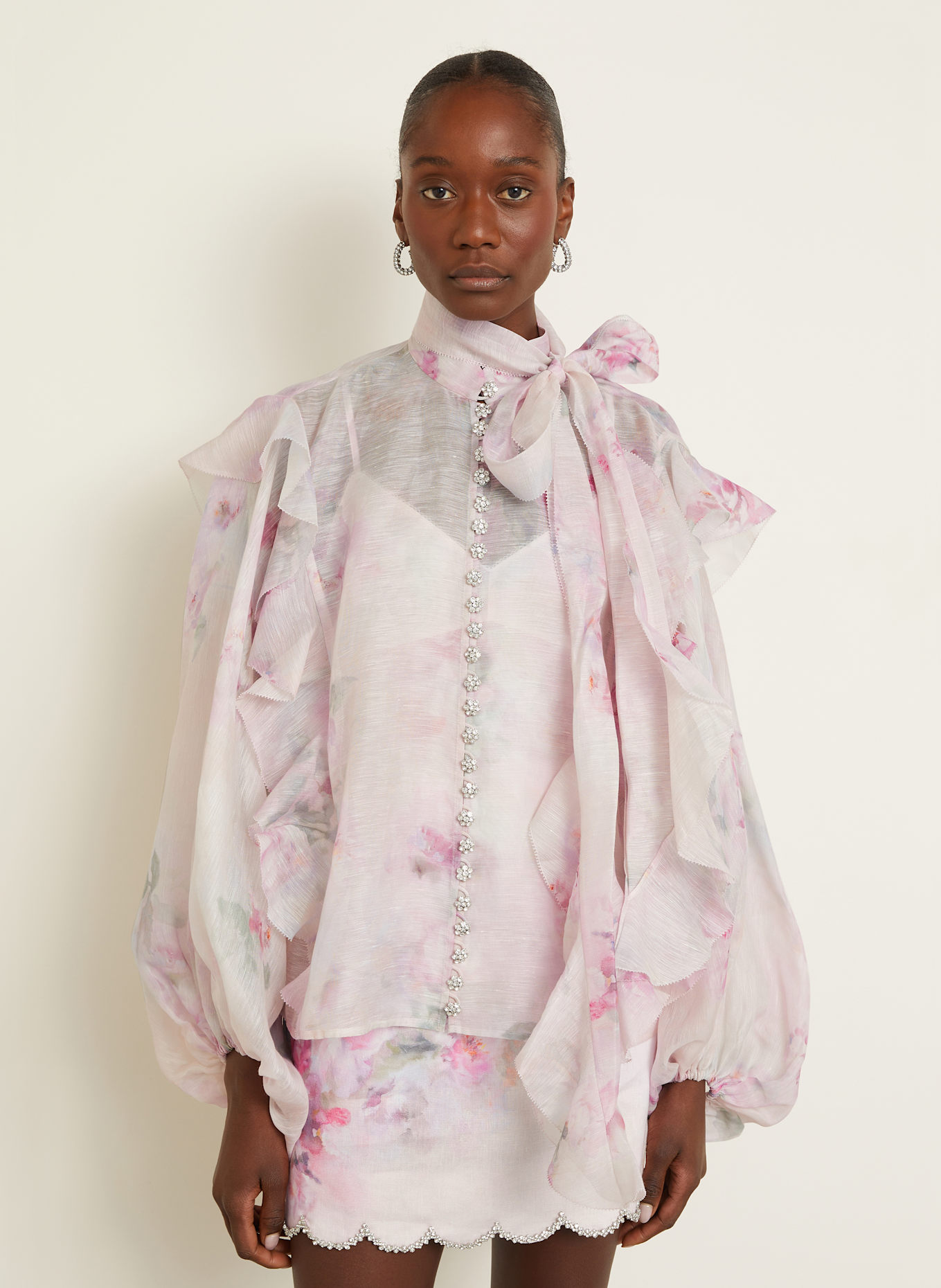 ZIMMERMANN Bluse CRUSH mit abnehmbarer Schluppe und Rüschen, Farbe: ROSA/ HELLGRÜN (Bild 4)