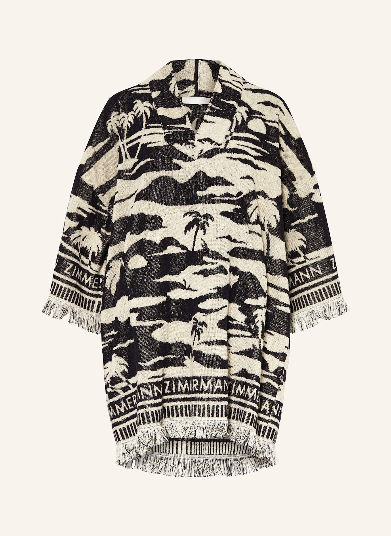 ZIMMERMANN Plážové šaty MAXINE z froté s 3/4 rukávem: ČERNÁ / KRÉMOVÁ