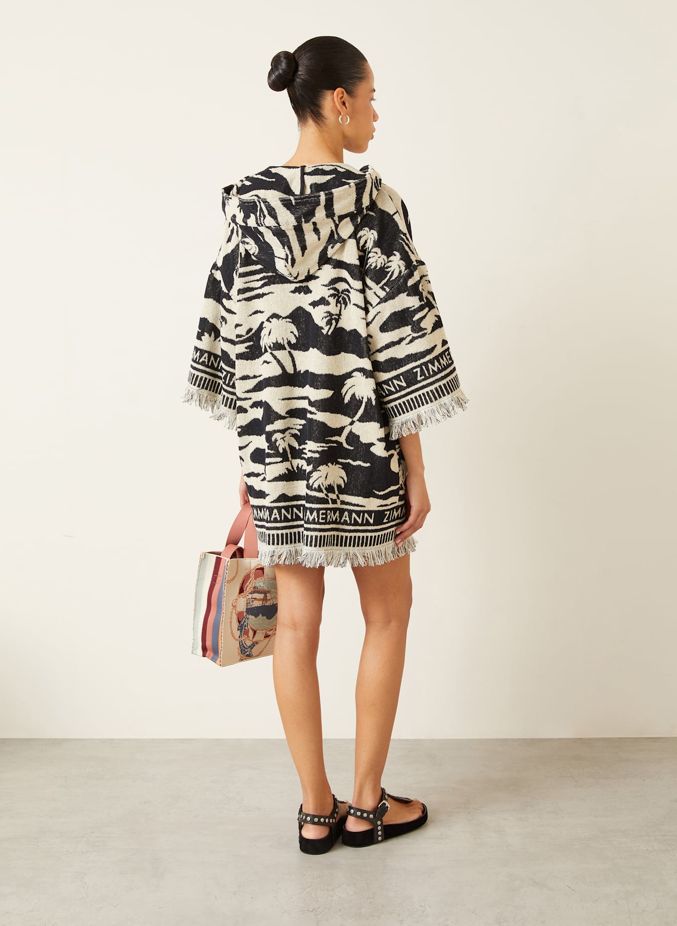 ZIMMERMANN Plážové šaty MAXINE z froté s 3/4 rukávem: ČERNÁ / KRÉMOVÁ