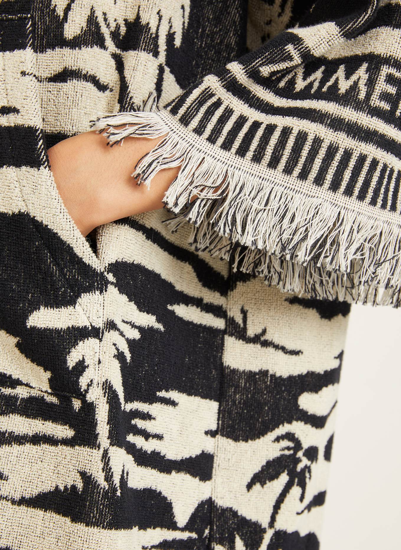 ZIMMERMANN Plážové šaty MAXINE z froté s 3/4 rukávem: ČERNÁ / KRÉMOVÁ