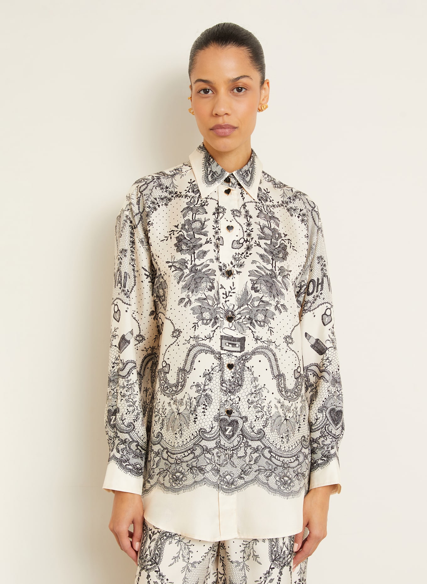 ZIMMERMANN Hemdbluse aus Seide: SCHWARZ/ CREME