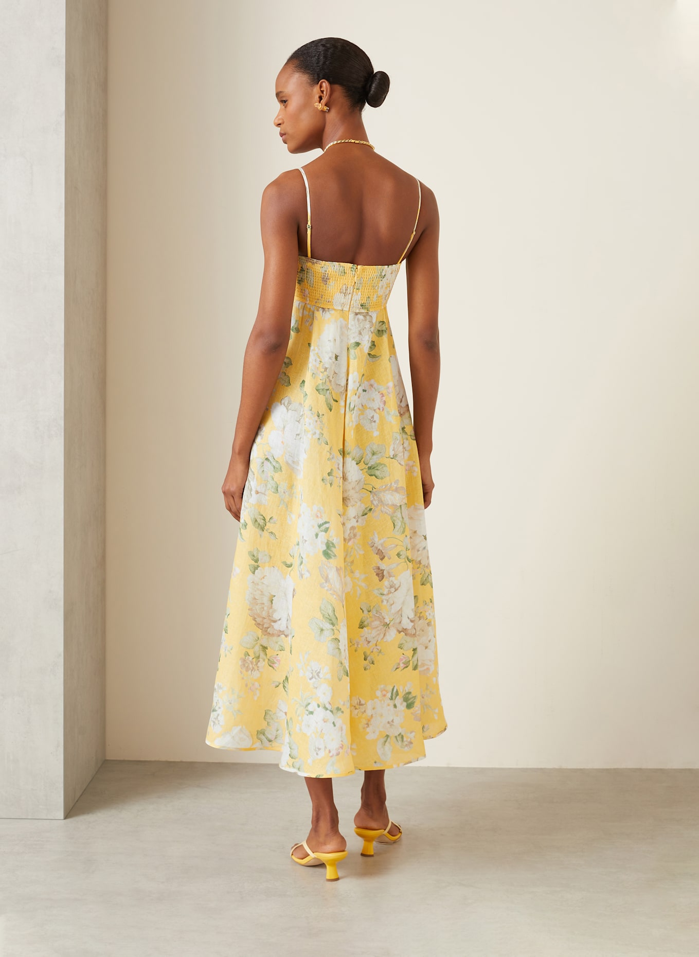 ZIMMERMANN Leinenkleid ACACIA: GELB / WEISS / GRÜN