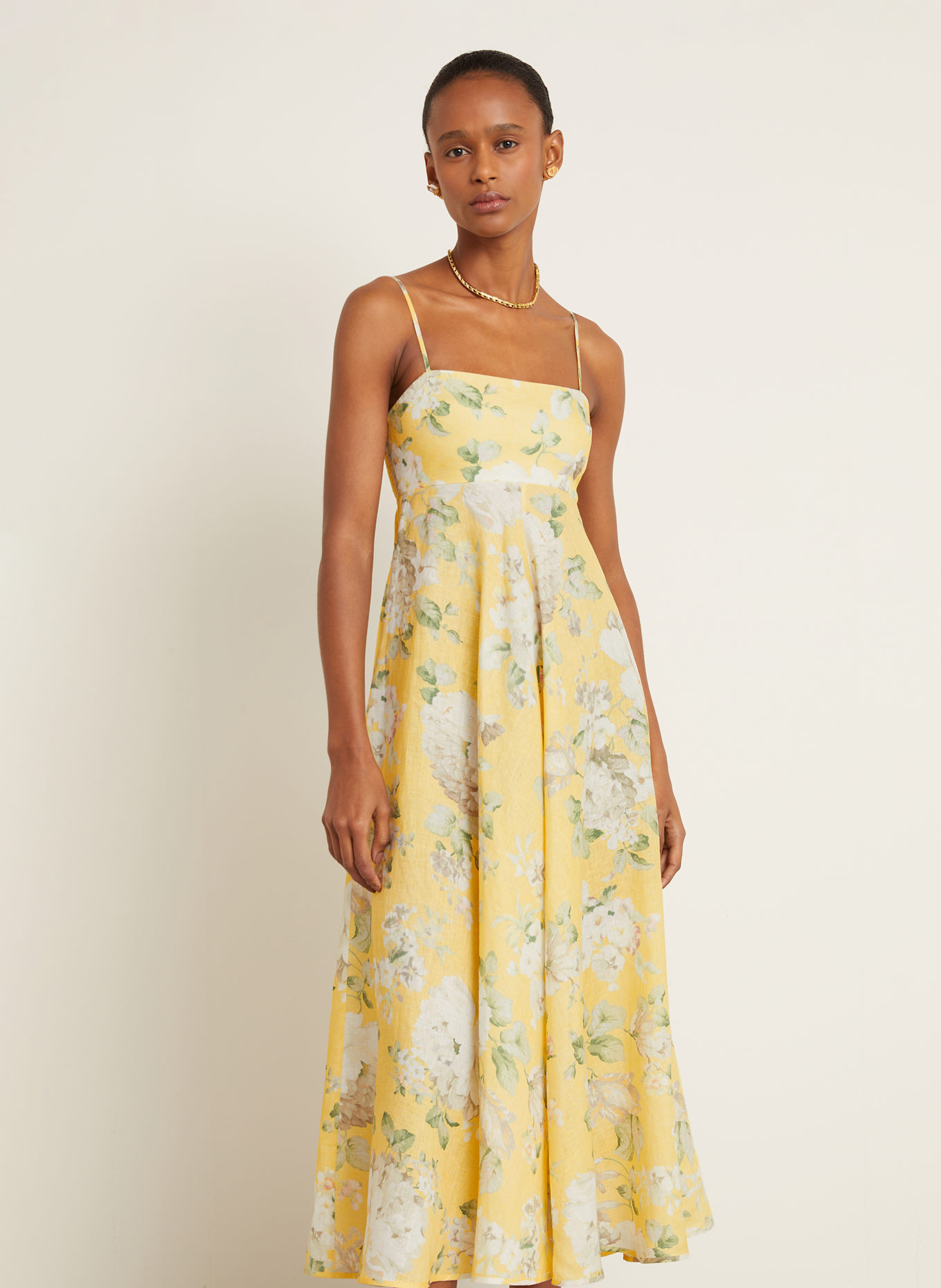 ZIMMERMANN Leinenkleid ACACIA: GELB / WEISS / GRÜN