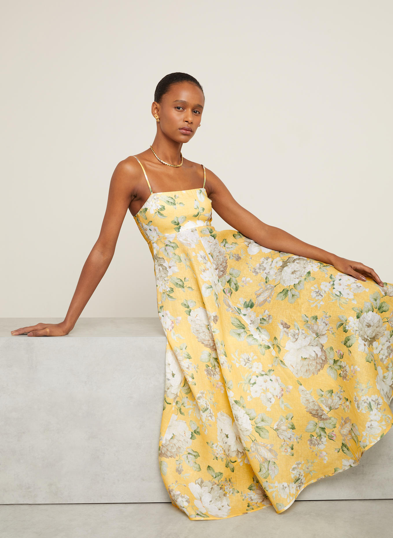 ZIMMERMANN Leinenkleid ACACIA: GELB / WEISS / GRÜN