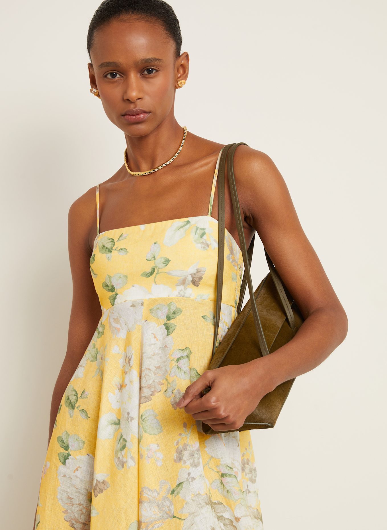 ZIMMERMANN Leinenkleid ACACIA: GELB / WEISS / GRÜN