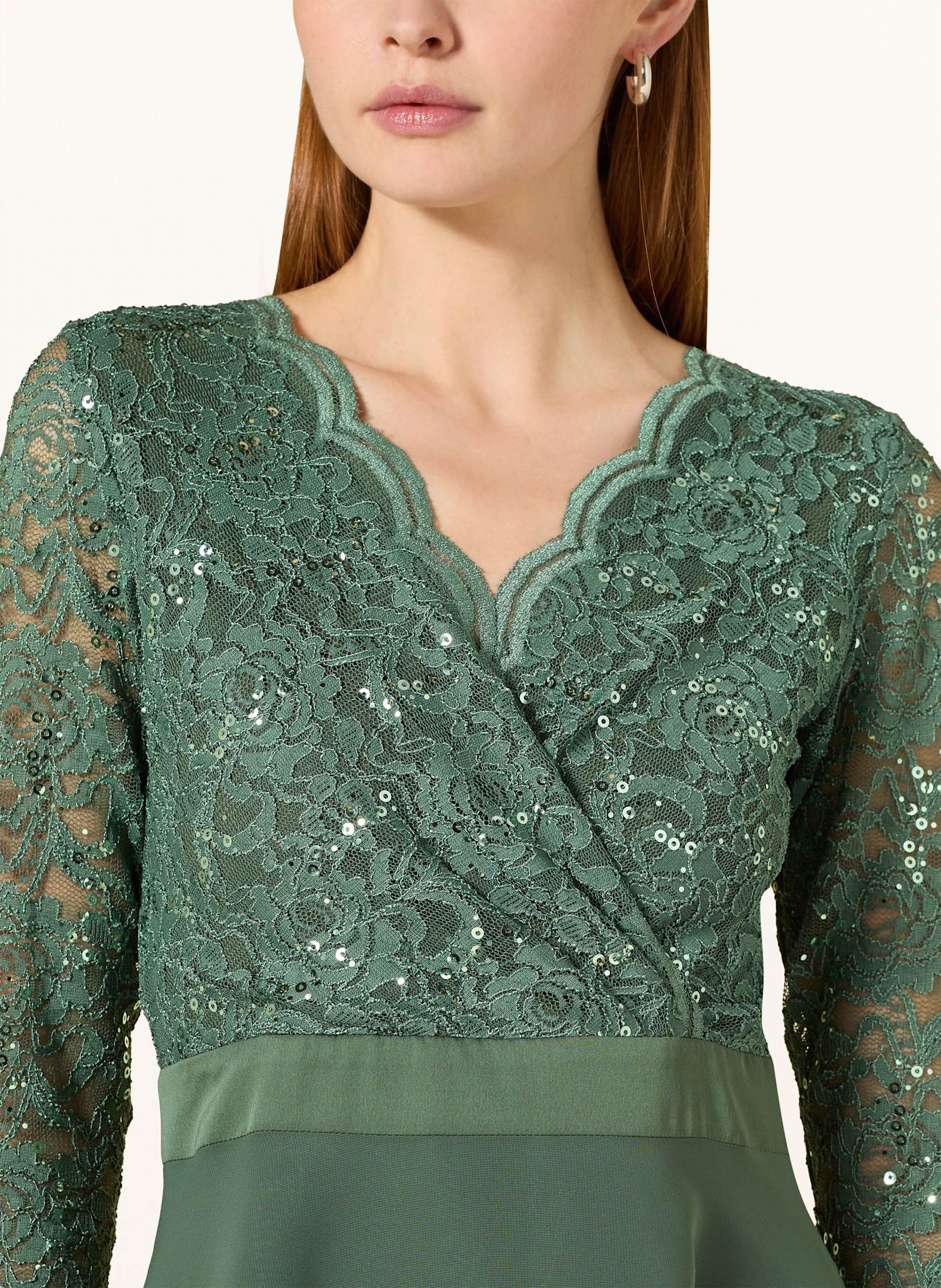 SWING Cocktailkleid mit 3/4-Arm und Spitze: GRÜN