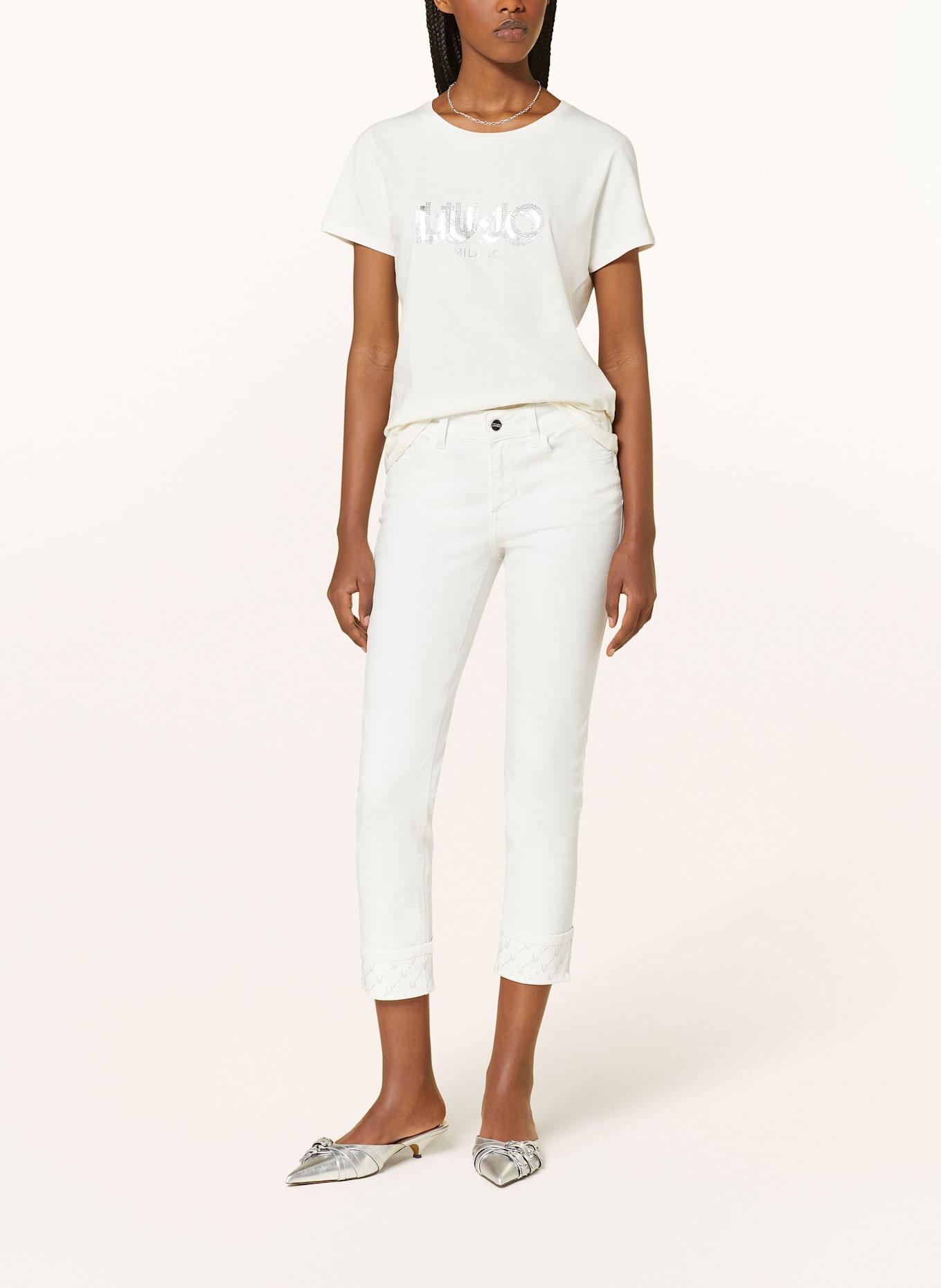 LIU JO 7/8 jeans with decorative gems: WHITE