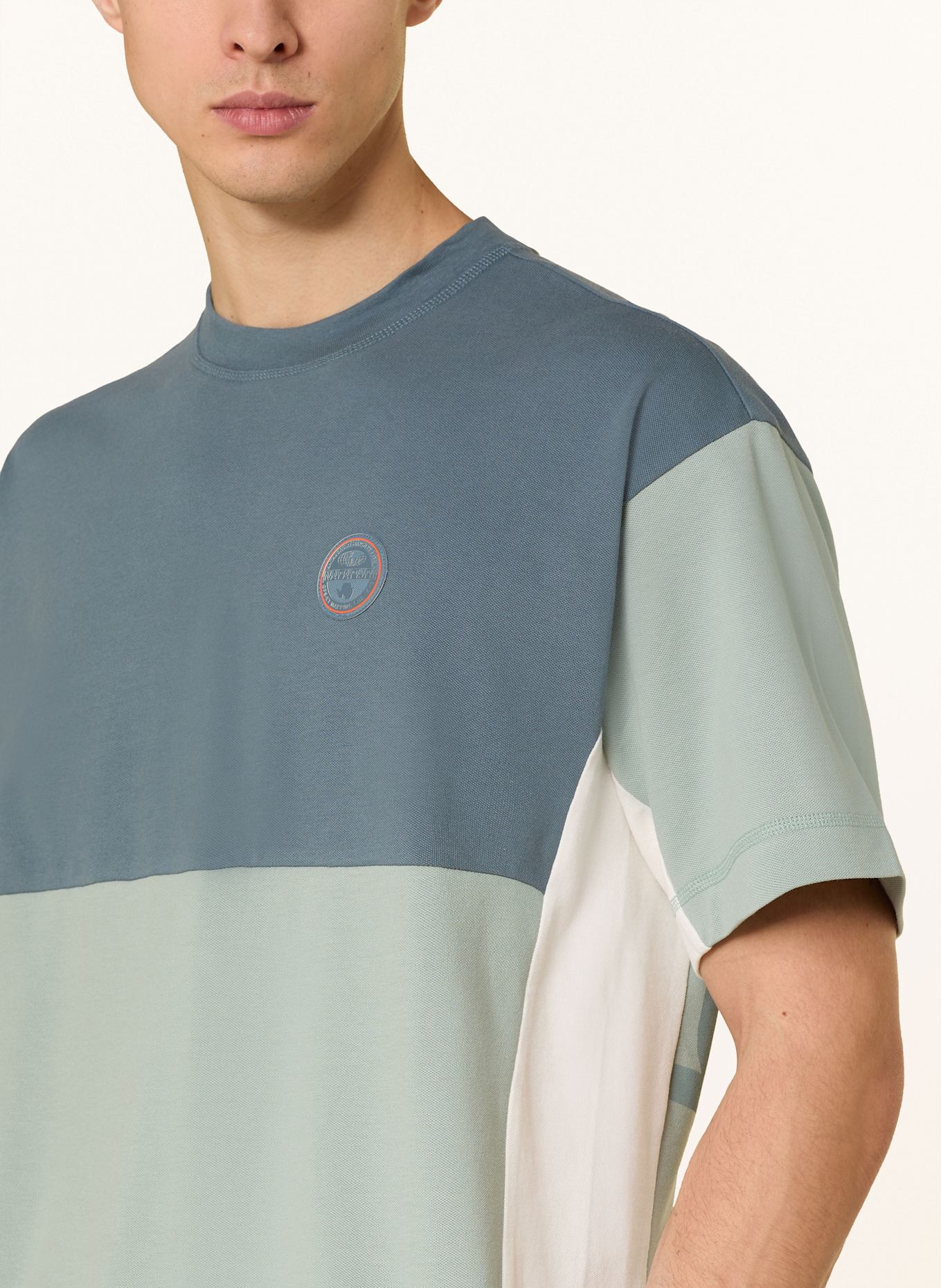 NAPAPIJRI ANGHIARI T-shirt in piqué: TEAL/ LIGHT GREEN/ ECRU