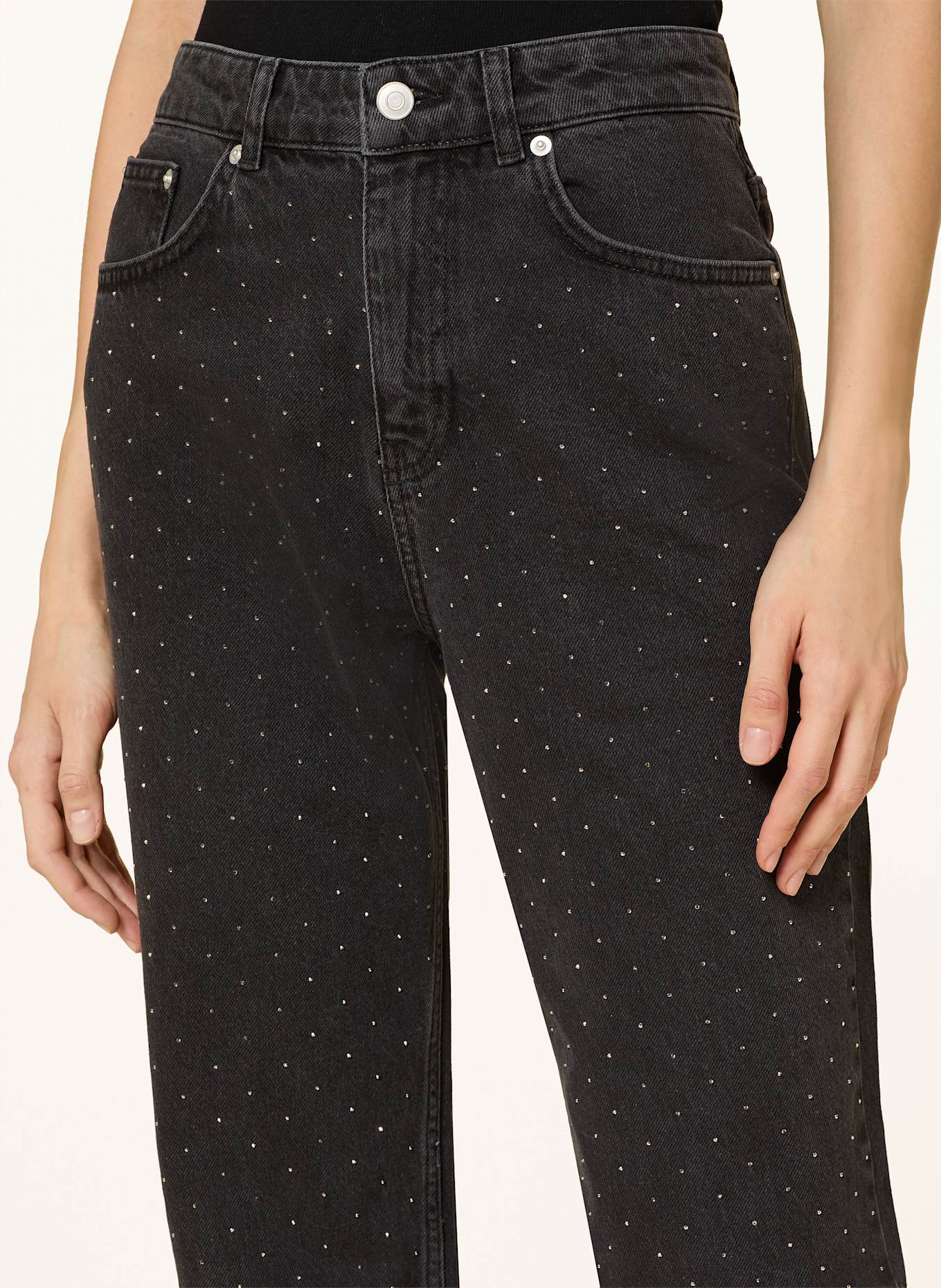 NEO NOIR Straight Jeans SIMONA mit Schmucksteinen: 100 BLACK