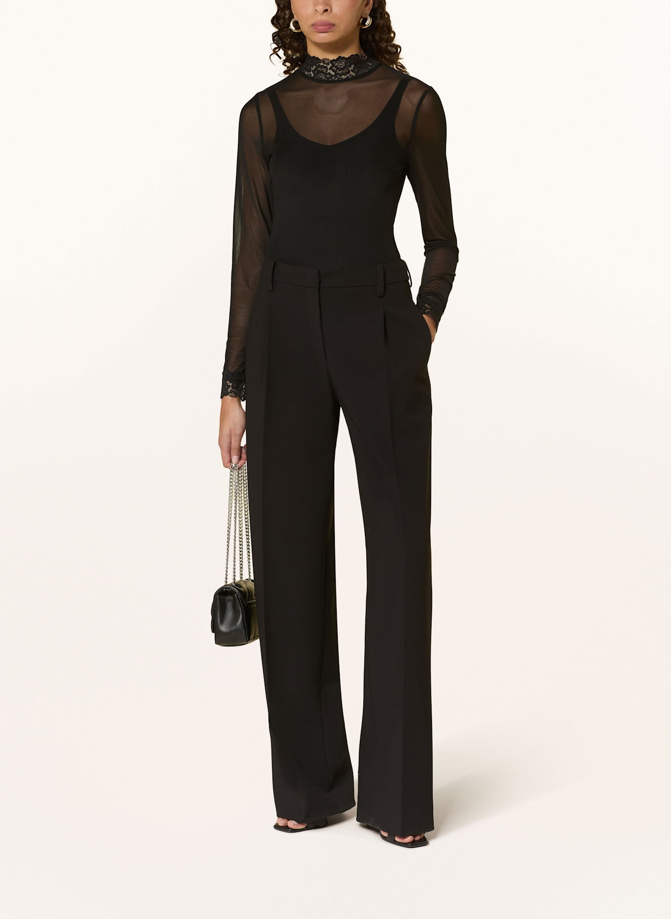 NEO NOIR Koszulka z długim rękawem LIZA z siateczki: CZARNY