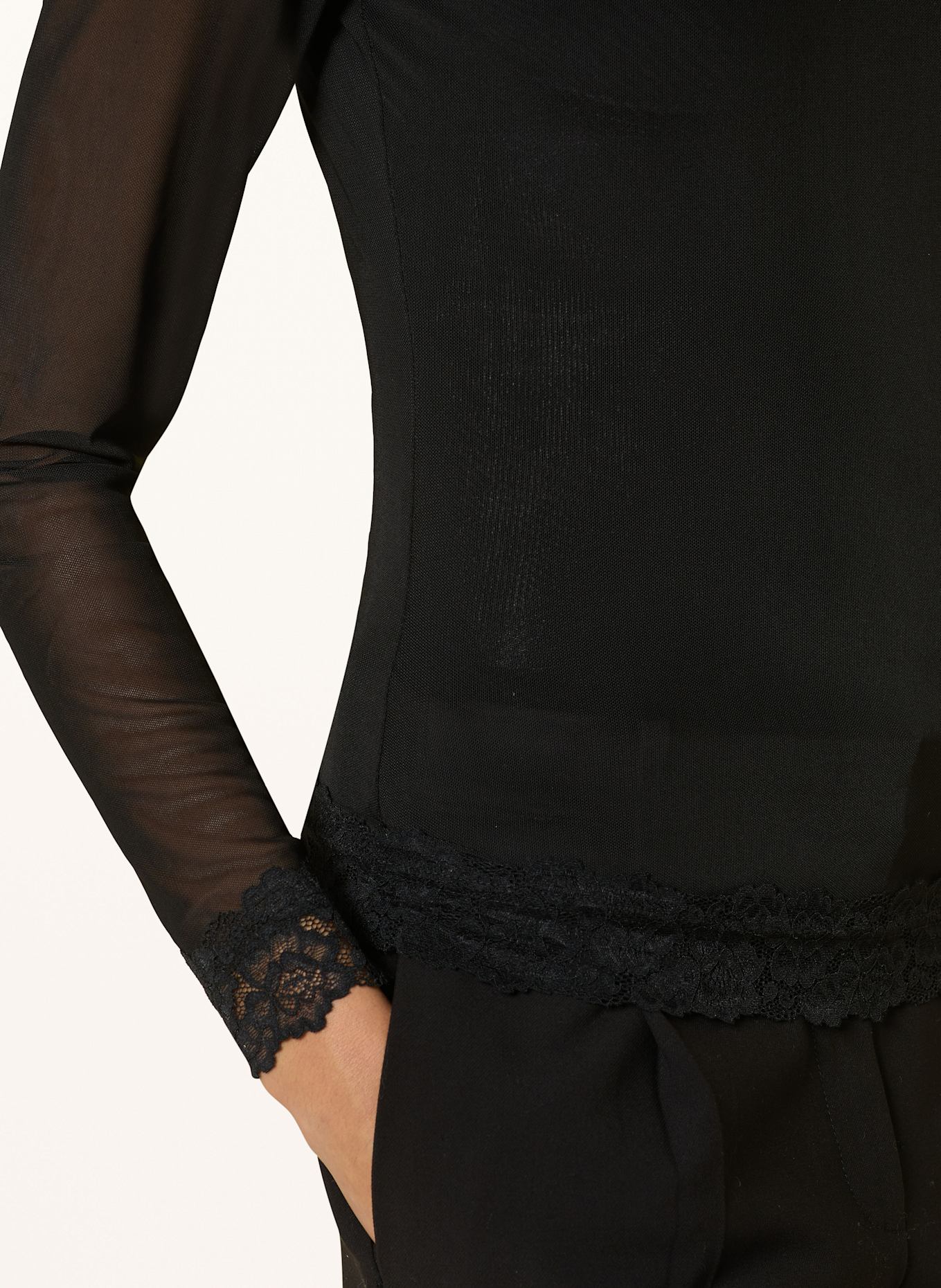 NEO NOIR Koszulka z długim rękawem LIZA z siateczki: CZARNY