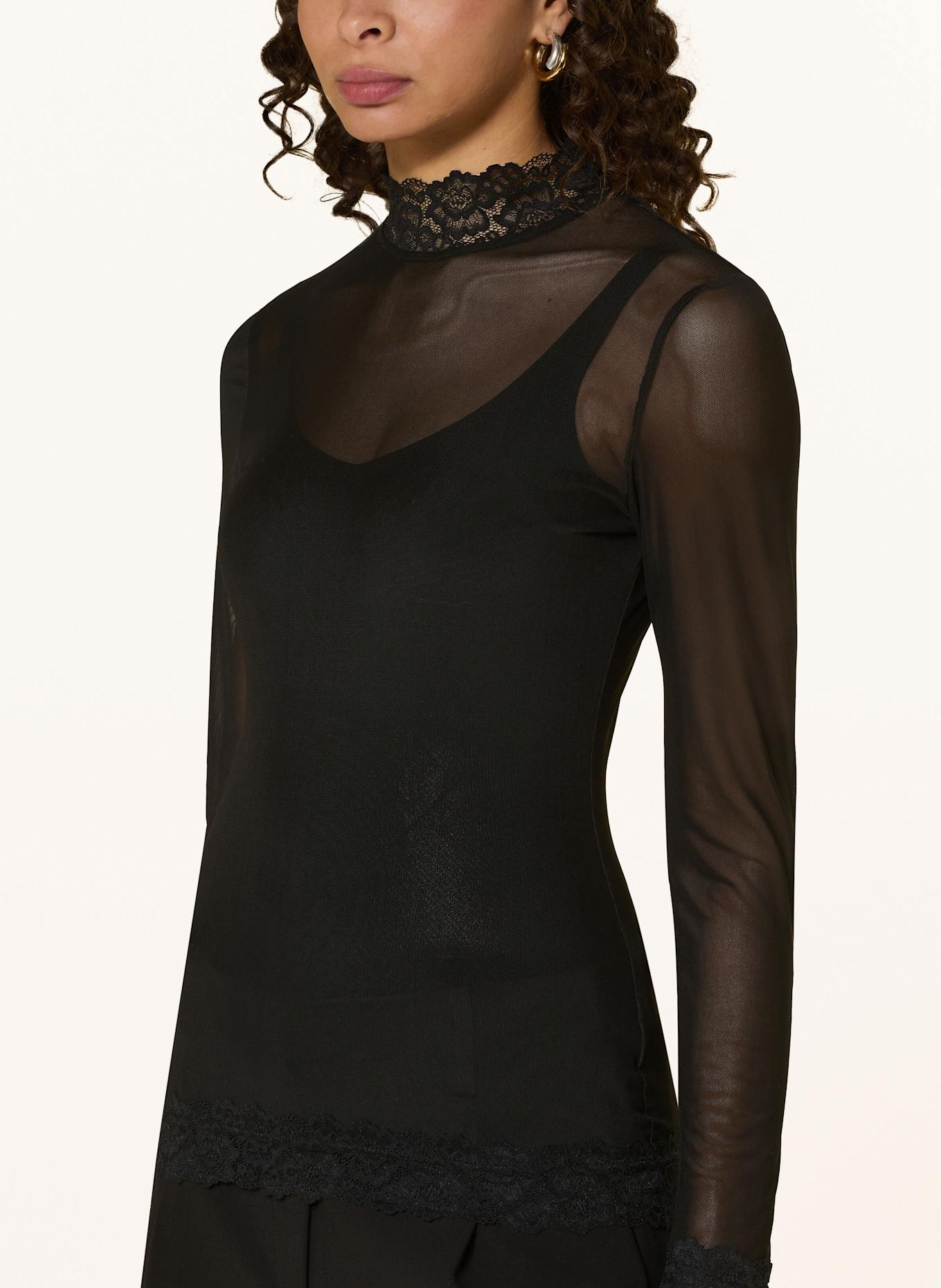 NEO NOIR Koszulka z długim rękawem LIZA z siateczki: CZARNY