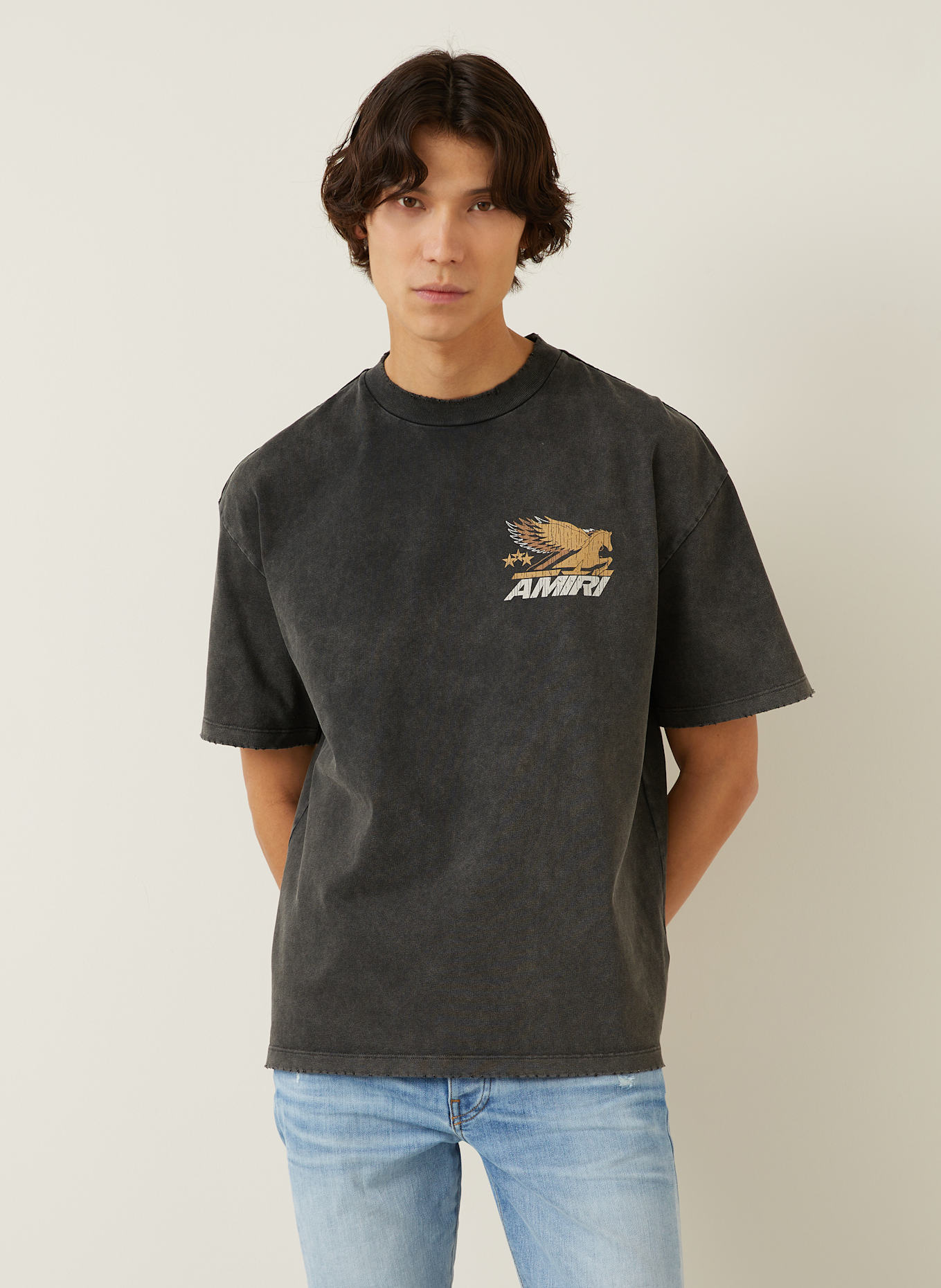 AMIRI T-shirt: GRAY/ WHITE/ BROWN