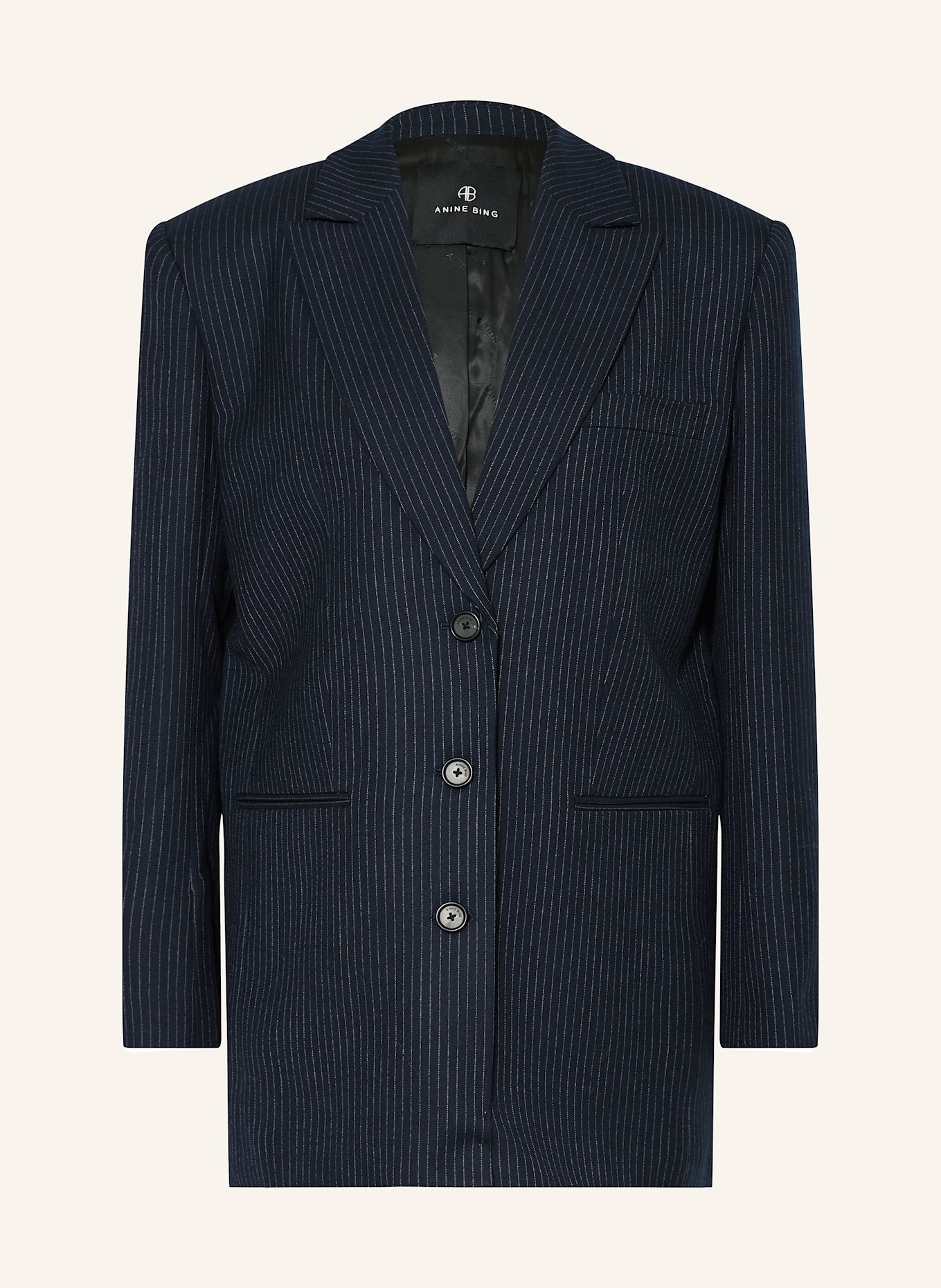 ANINE BING Długi blezer DECLAN: GRANATOWY / JASNOCZARY