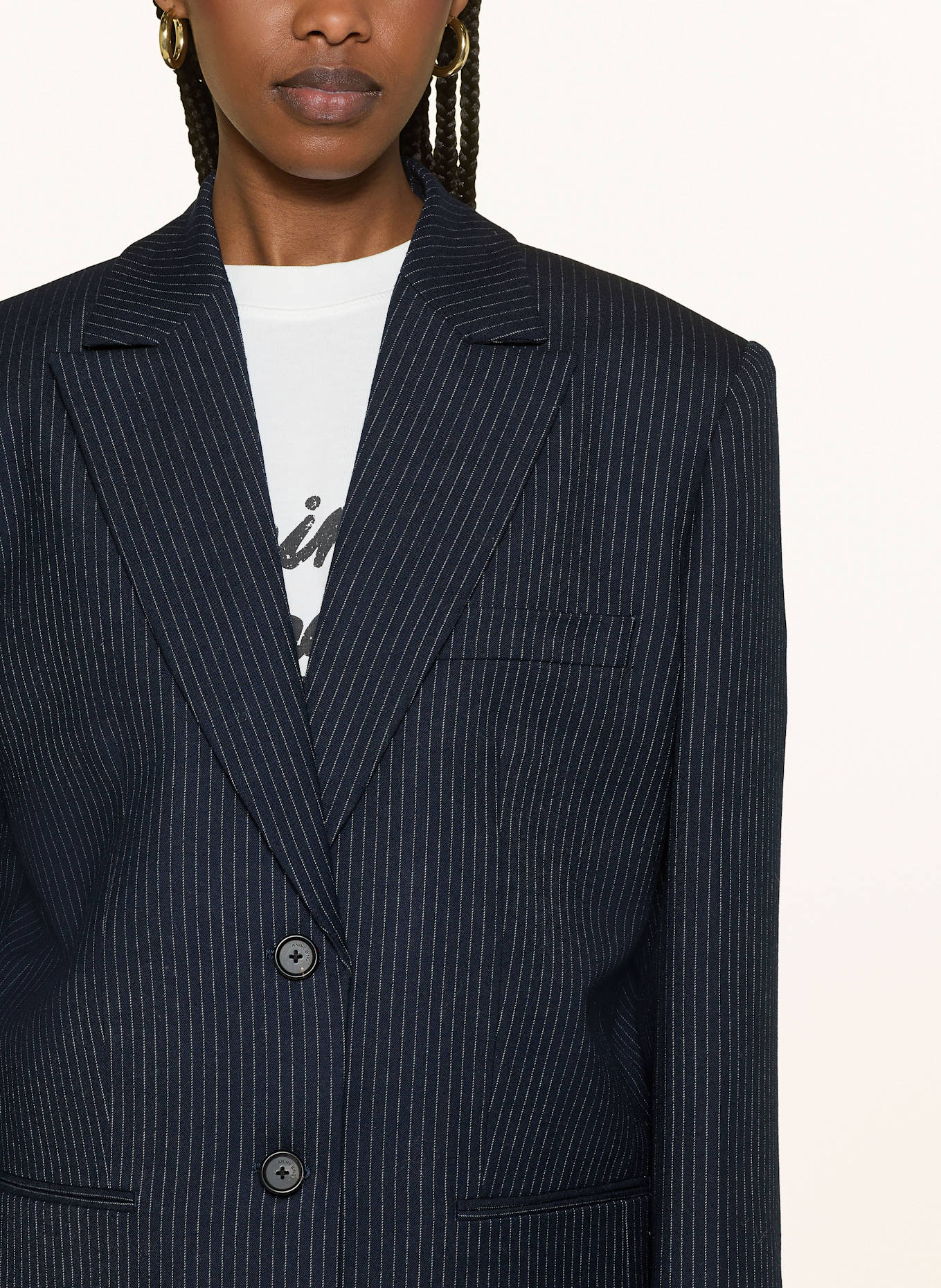 ANINE BING Długi blezer DECLAN: GRANATOWY / JASNOCZARY